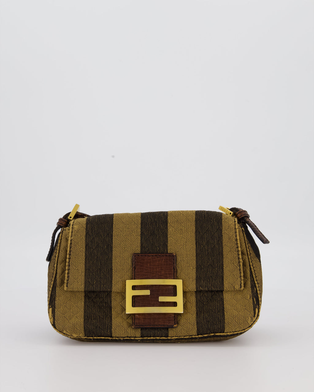 Fendi Vintage Mini Mamma Baguette Bag in Striped Brown with Gold Hardware