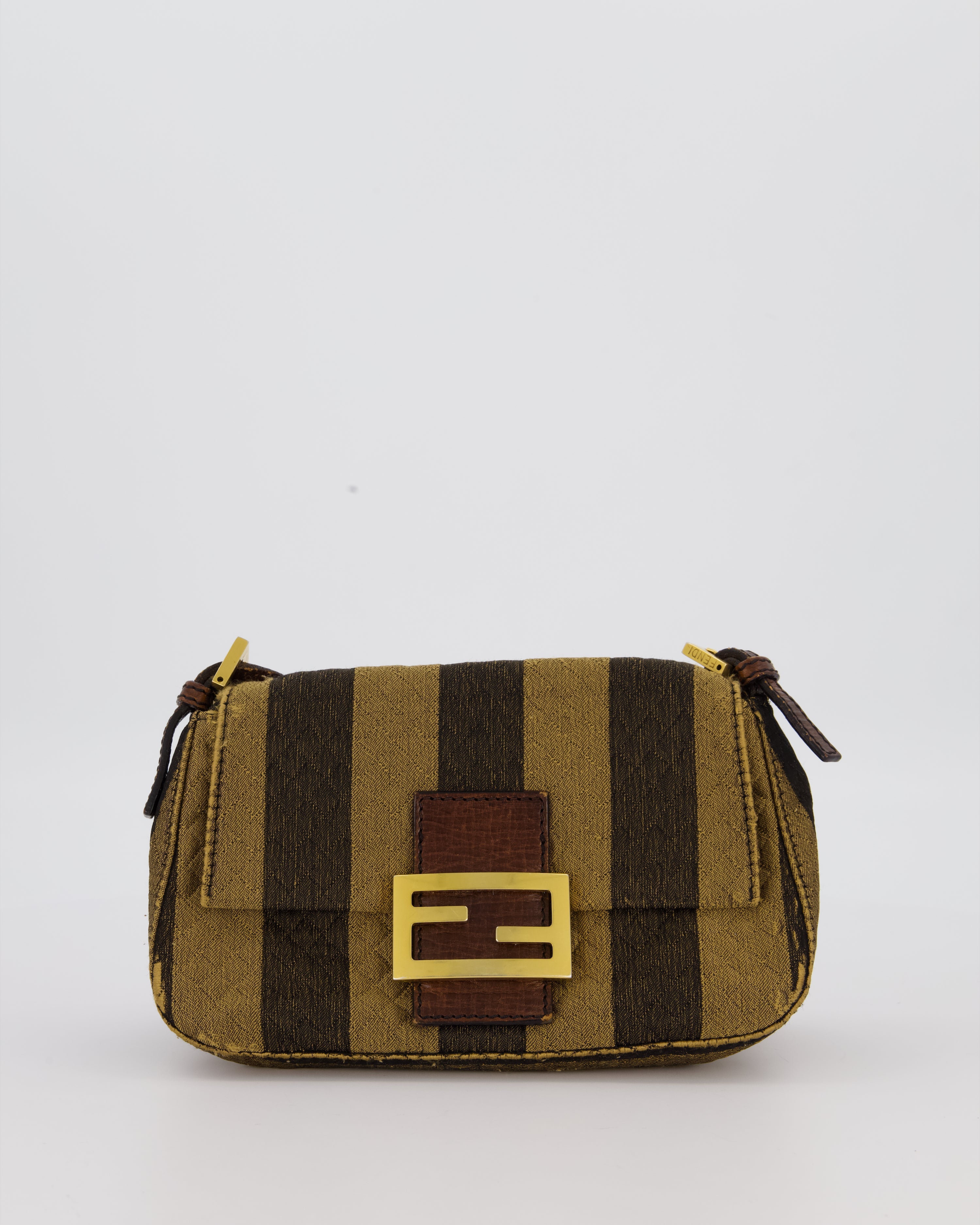 Fendi Vintage Mini Mamma Baguette Bag in Striped Brown with Gold Hardware