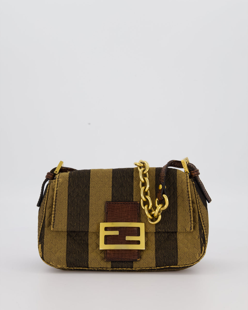 Fendi Vintage Mini Mamma Baguette Bag in Striped Brown with Gold Hardware