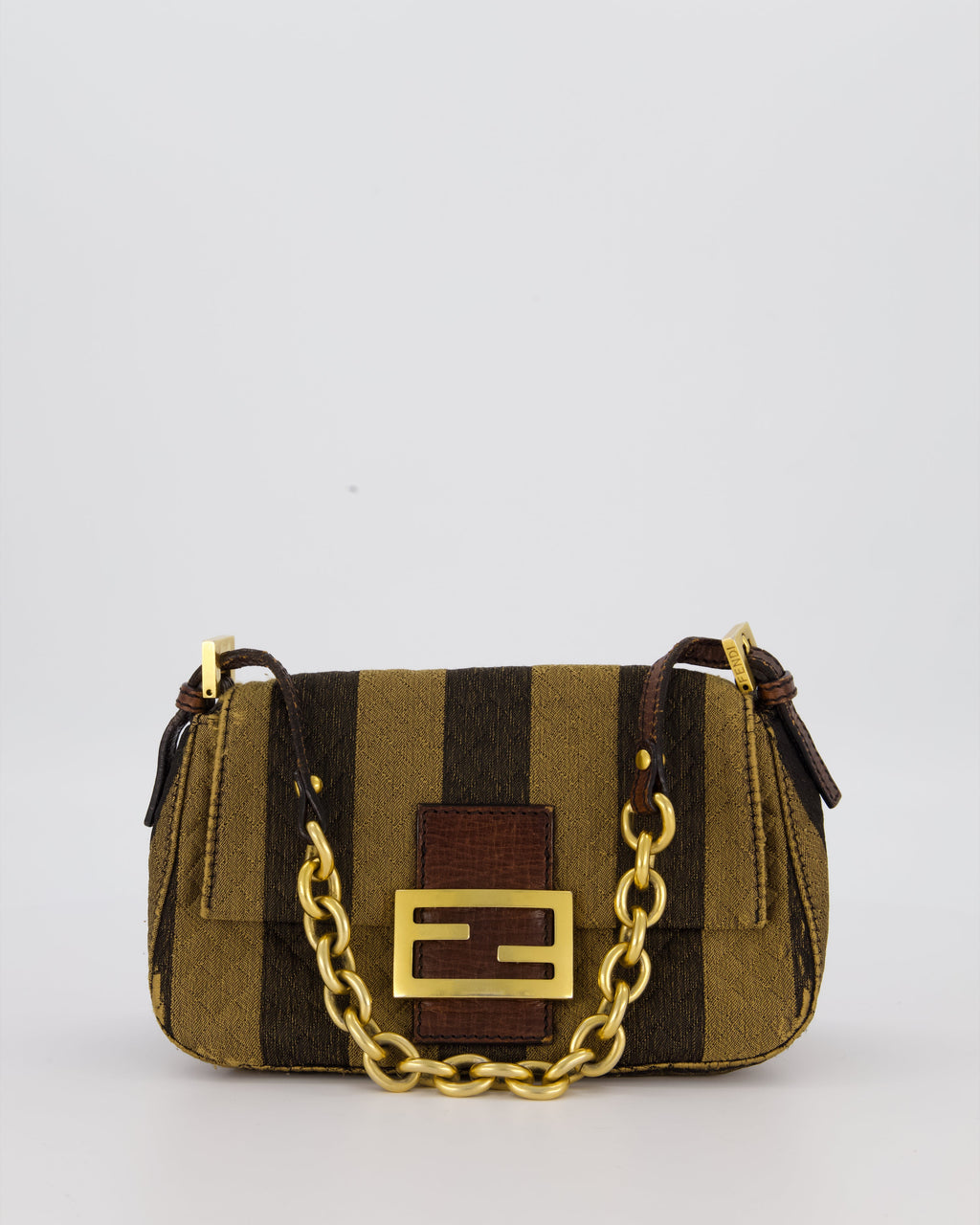 Fendi Vintage Mini Mamma Baguette Bag in Striped Brown with Gold Hardware