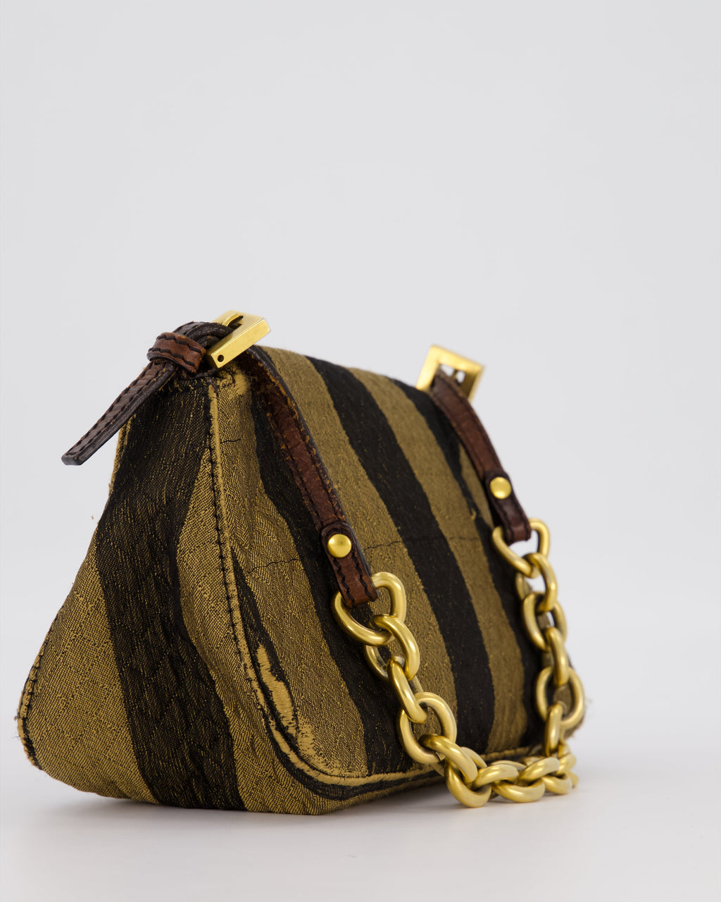 Fendi Vintage Mini Mamma Baguette Bag in Striped Brown with Gold Hardware