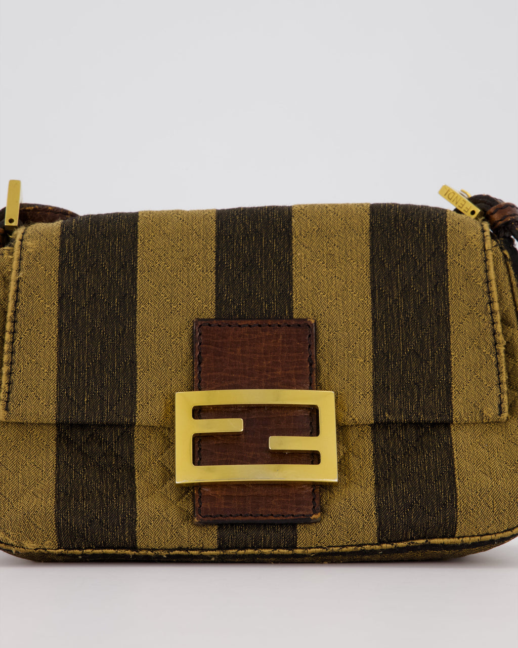 Fendi Vintage Mini Mamma Baguette Bag in Striped Brown with Gold Hardware