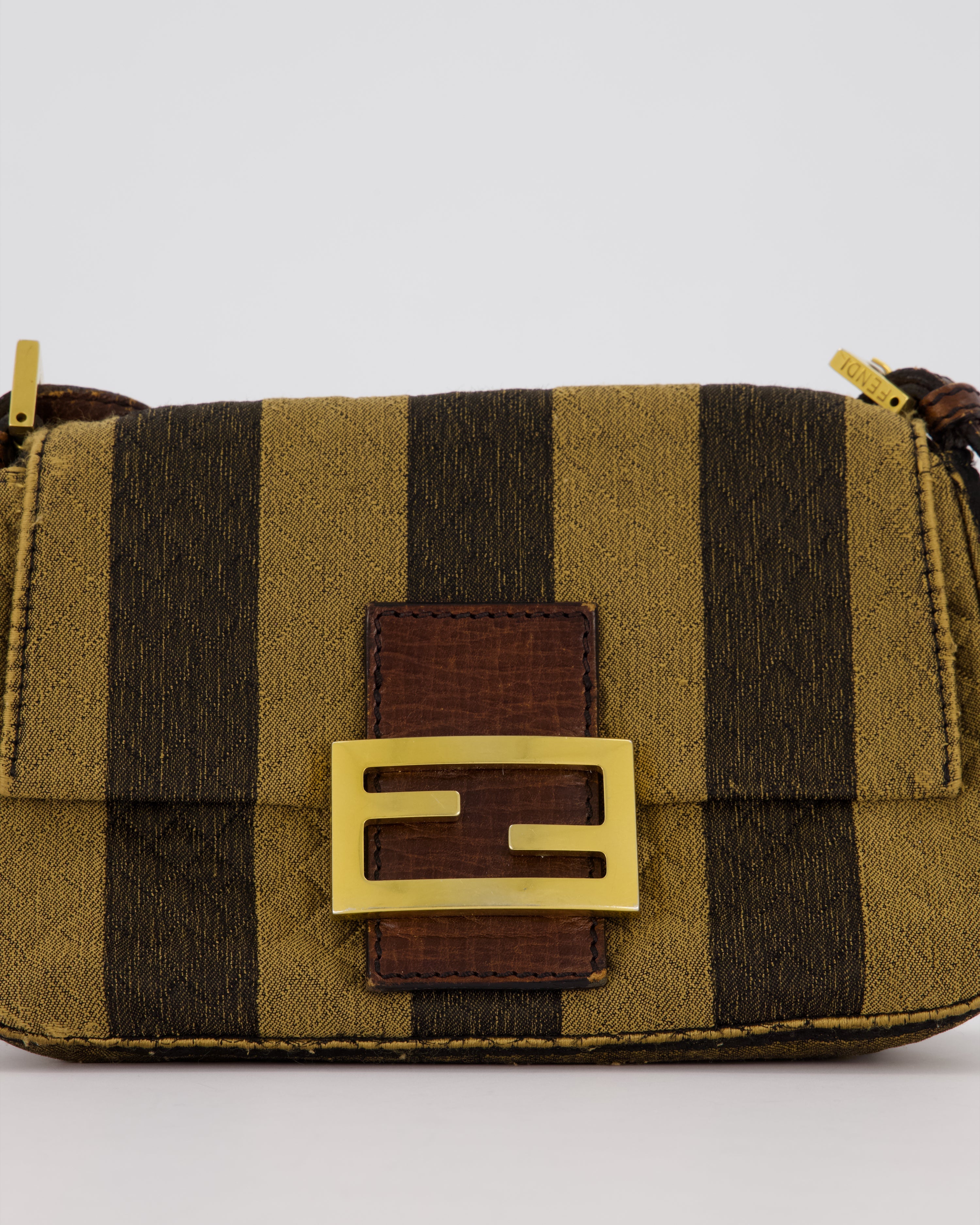 Fendi Vintage Mini Mamma Baguette Bag in Striped Brown with Gold Hardware