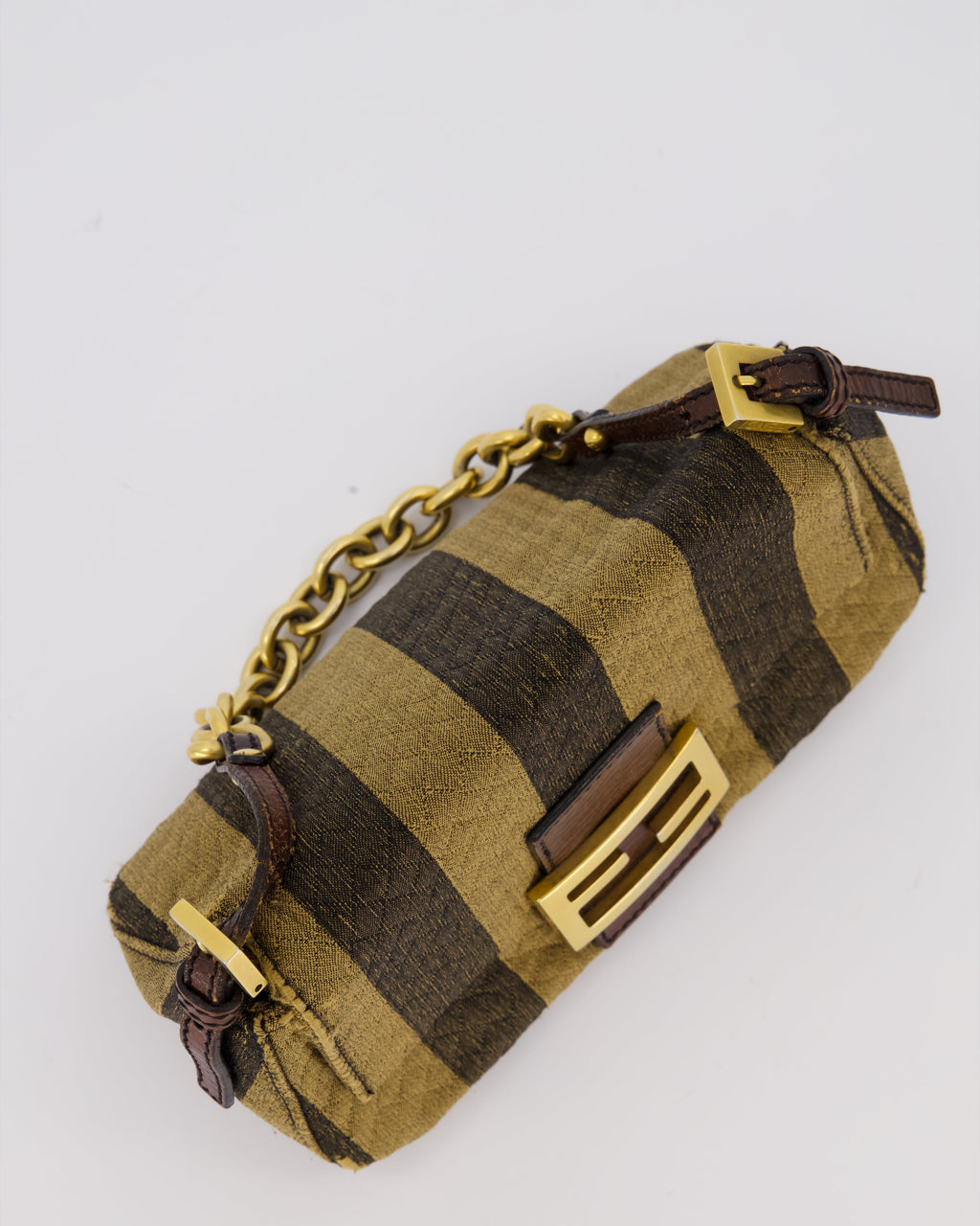 Fendi Vintage Mini Mamma Baguette Bag in Striped Brown with Gold Hardware