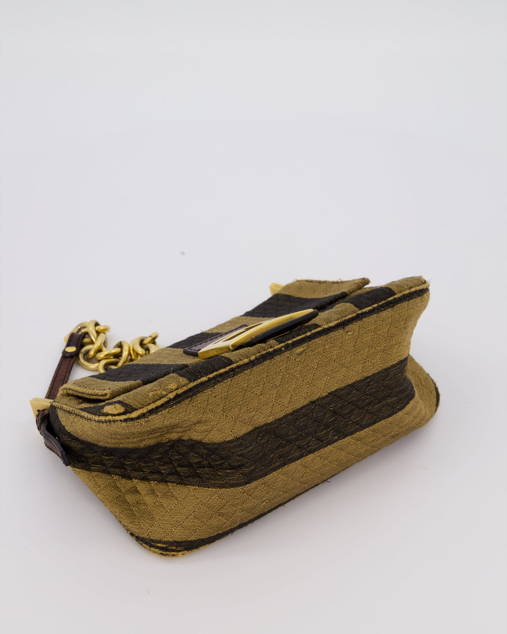Fendi Vintage Mini Mamma Baguette Bag in Striped Brown with Gold Hardware