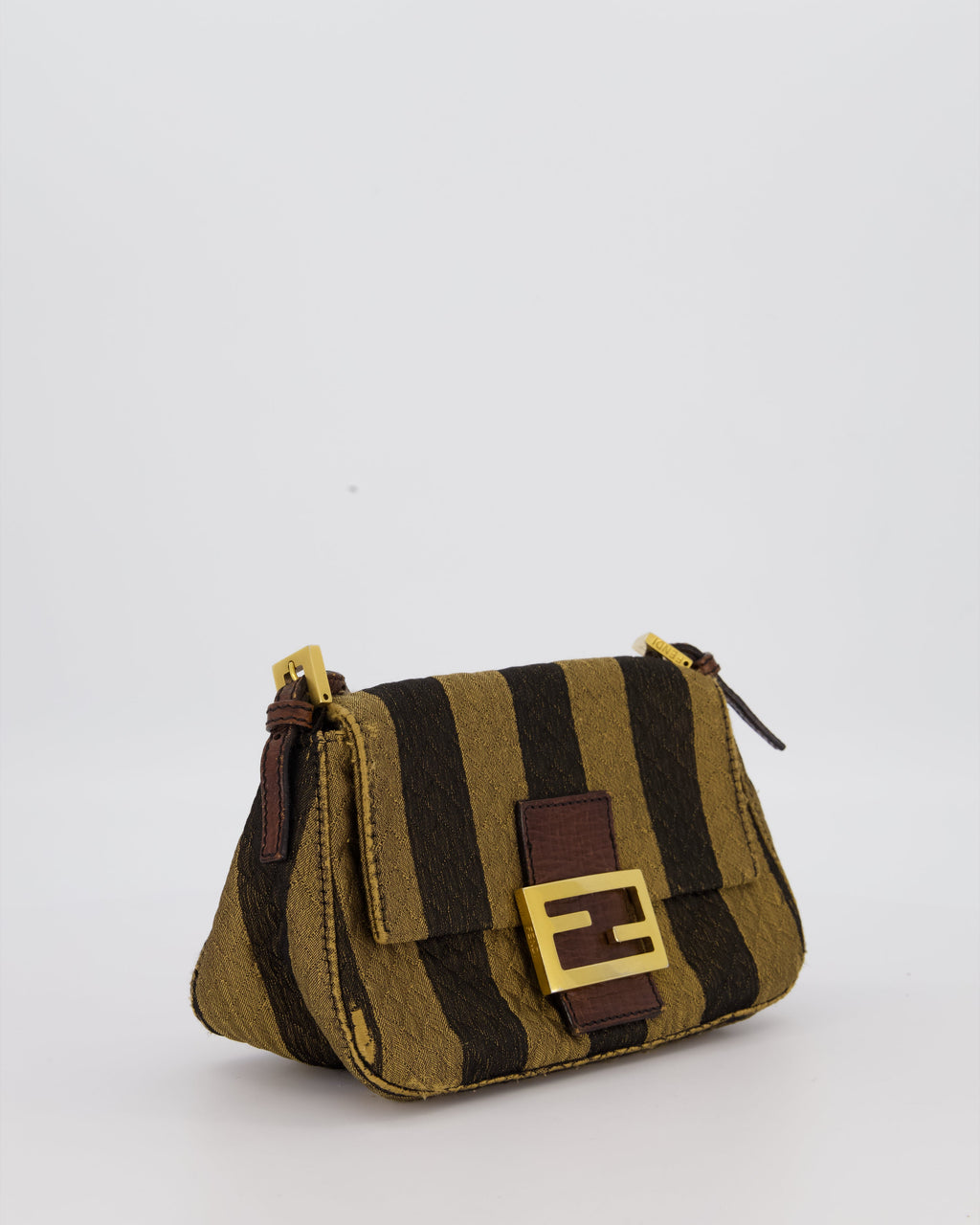 Fendi Vintage Mini Mamma Baguette Bag in Striped Brown with Gold Hardware