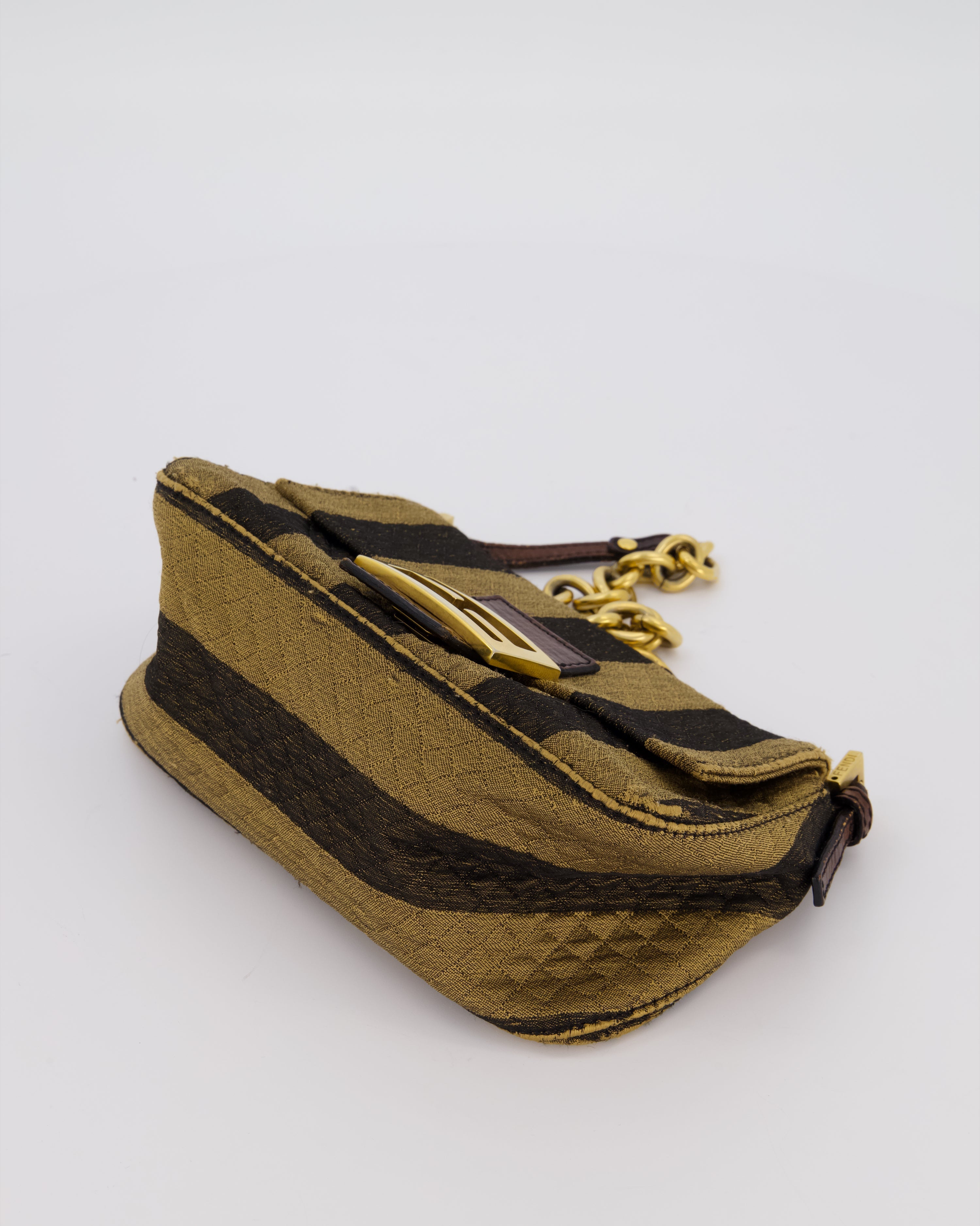 Fendi Vintage Mini Mamma Baguette Bag in Striped Brown with Gold Hardware