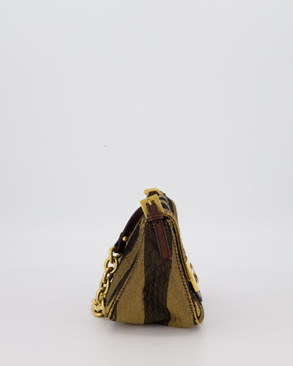 Fendi Vintage Mini Mamma Baguette Bag in Striped Brown with Gold Hardware