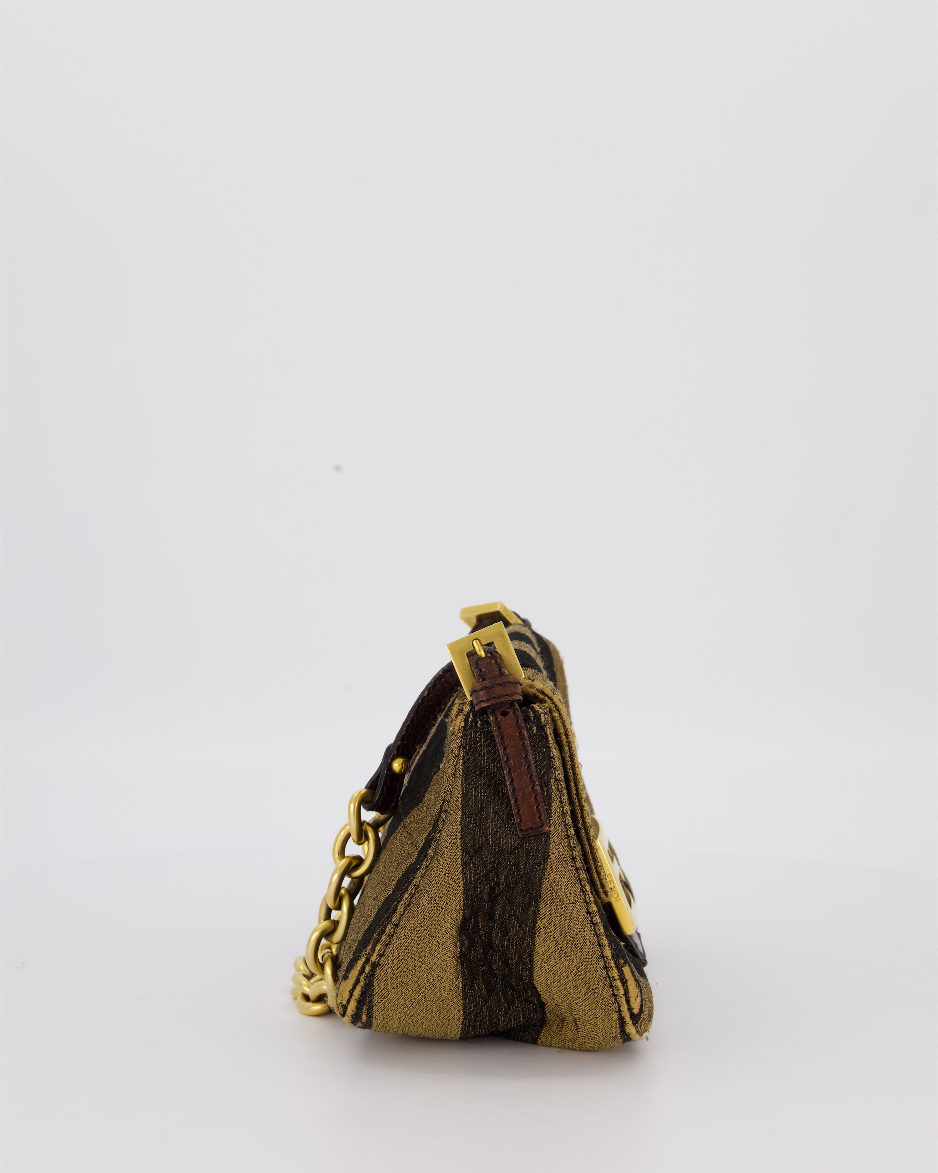 Fendi Vintage Mini Mamma Baguette Bag in Striped Brown with Gold Hardware