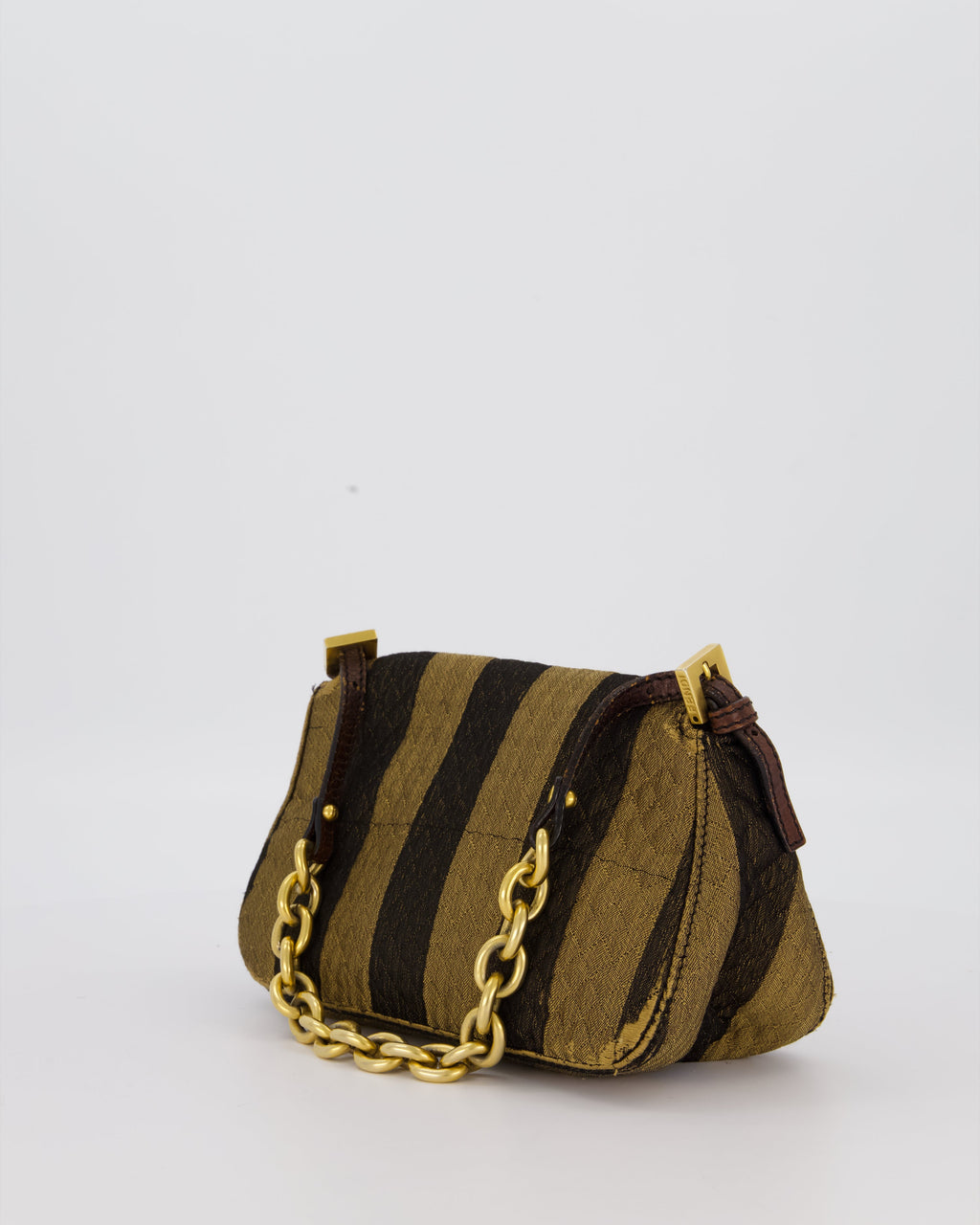 Fendi Vintage Mini Mamma Baguette Bag in Striped Brown with Gold Hardware