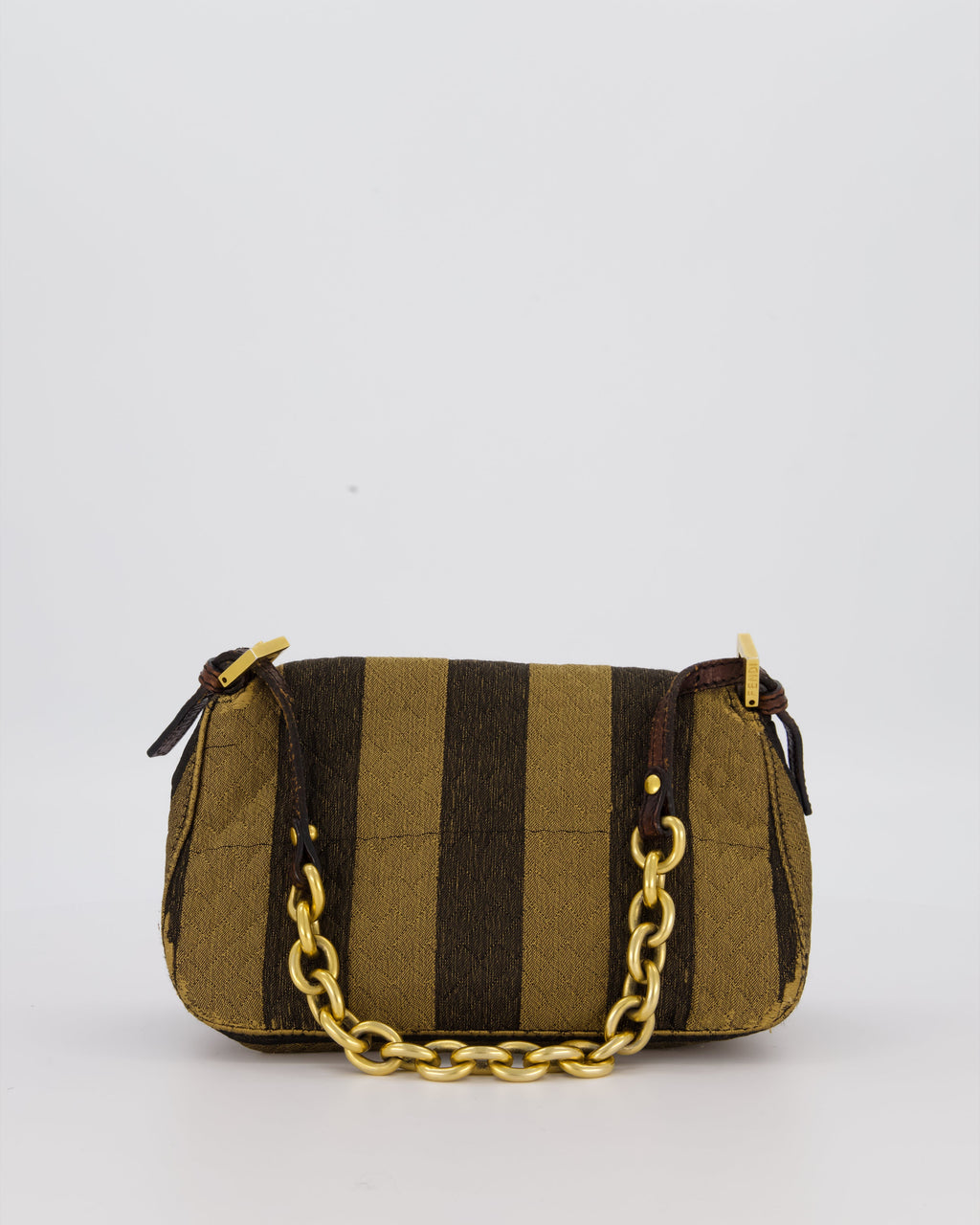 Fendi Vintage Mini Mamma Baguette Bag in Striped Brown with Gold Hardware