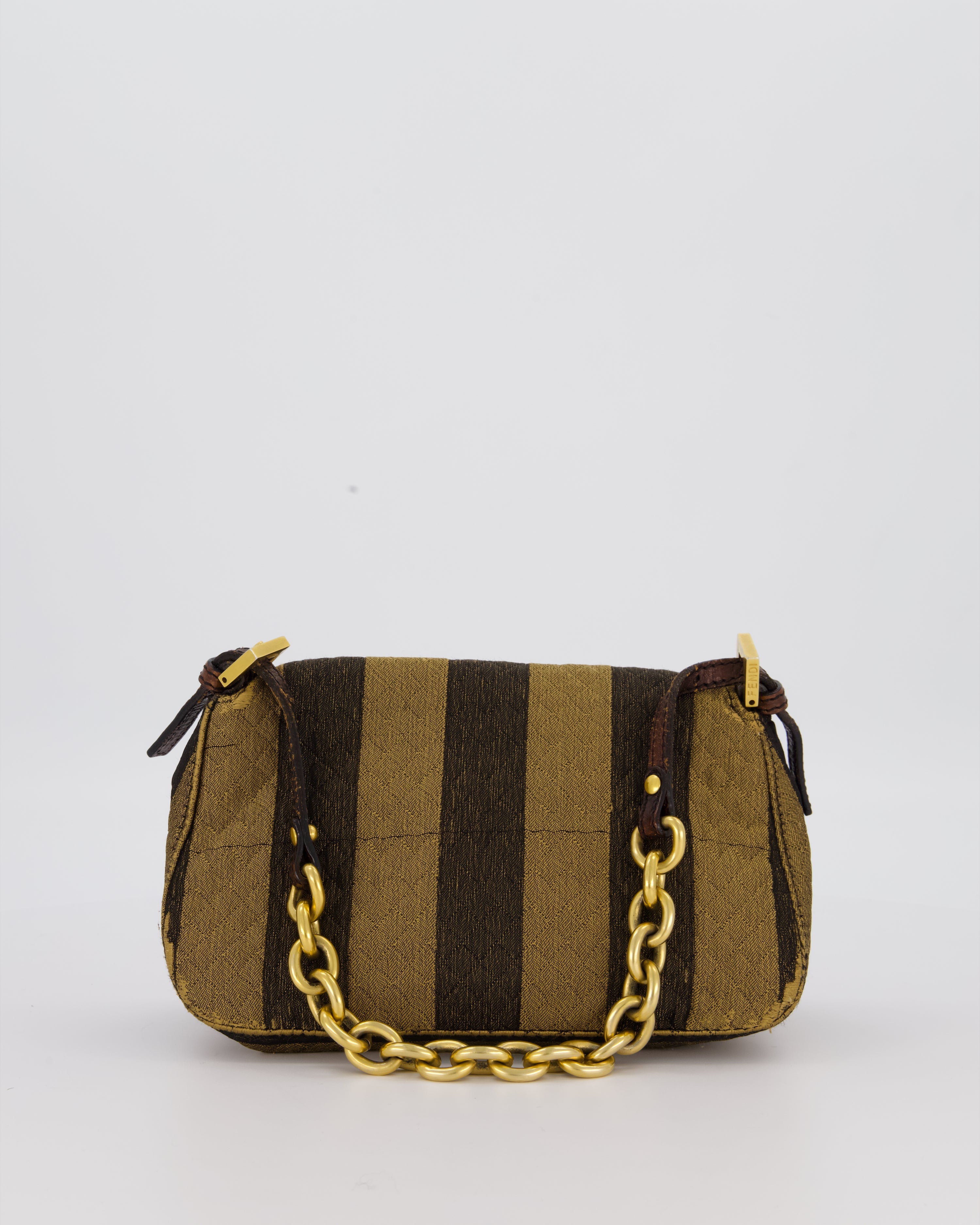 Fendi Vintage Mini Mamma Baguette Bag in Striped Brown with Gold Hardware
