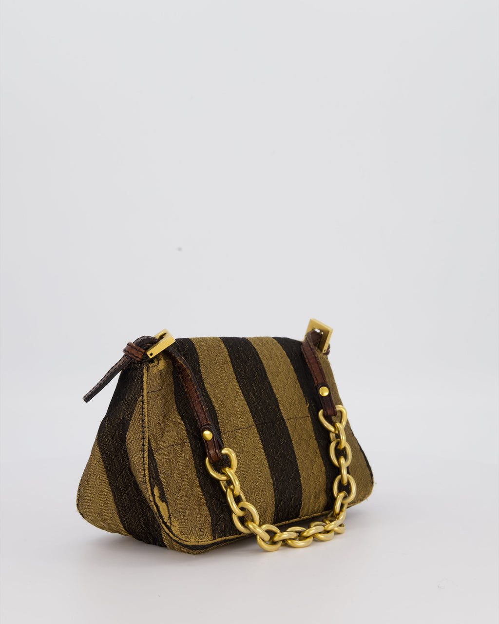 Fendi Vintage Mini Mamma Baguette Bag in Striped Brown with Gold Hardware