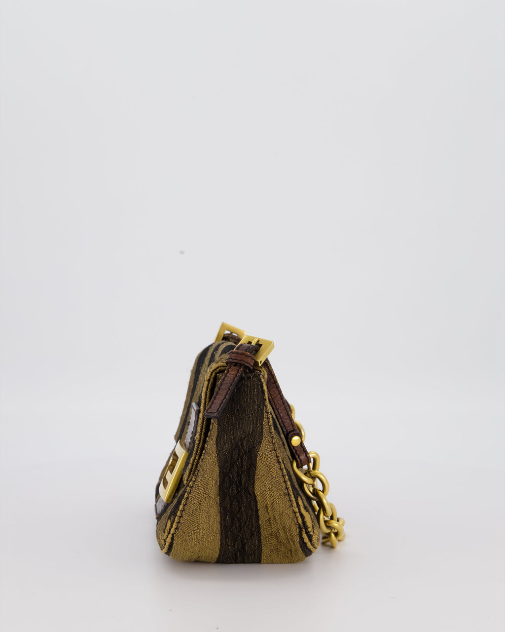 Fendi Vintage Mini Mamma Baguette Bag in Striped Brown with Gold Hardware