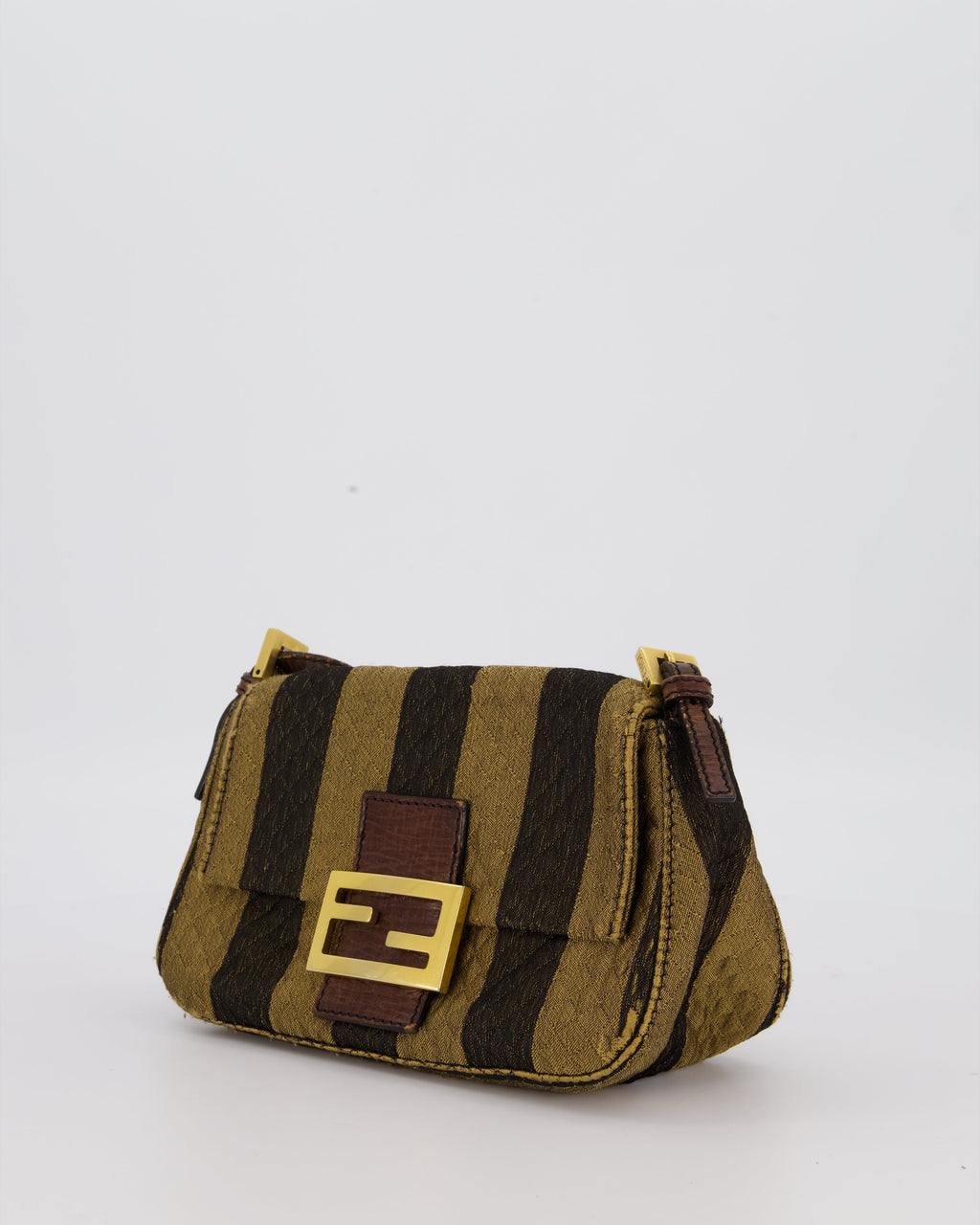 Fendi Vintage Mini Mamma Baguette Bag in Striped Brown with Gold Hardware