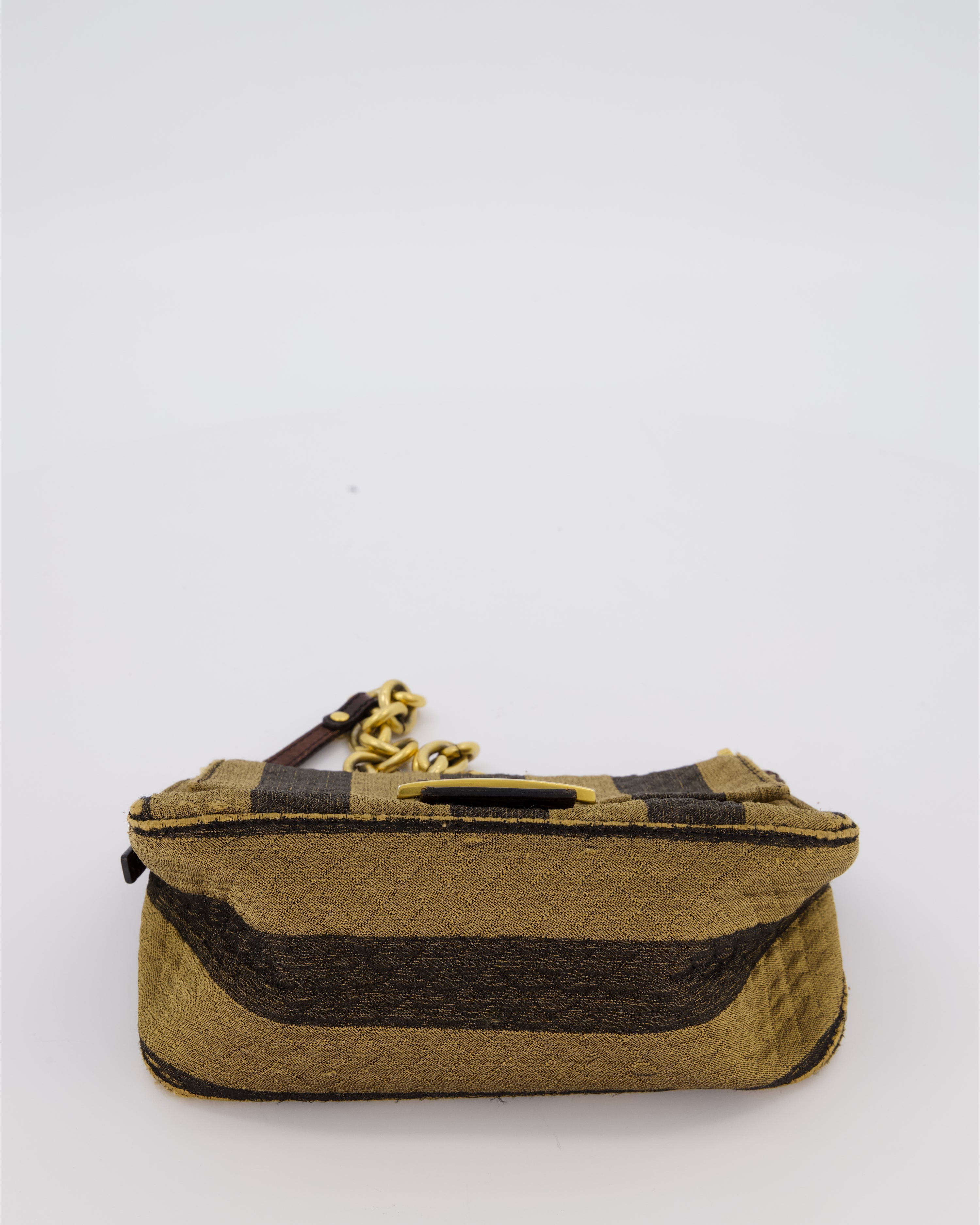 Fendi Vintage Mini Mamma Baguette Bag in Striped Brown with Gold Hardware