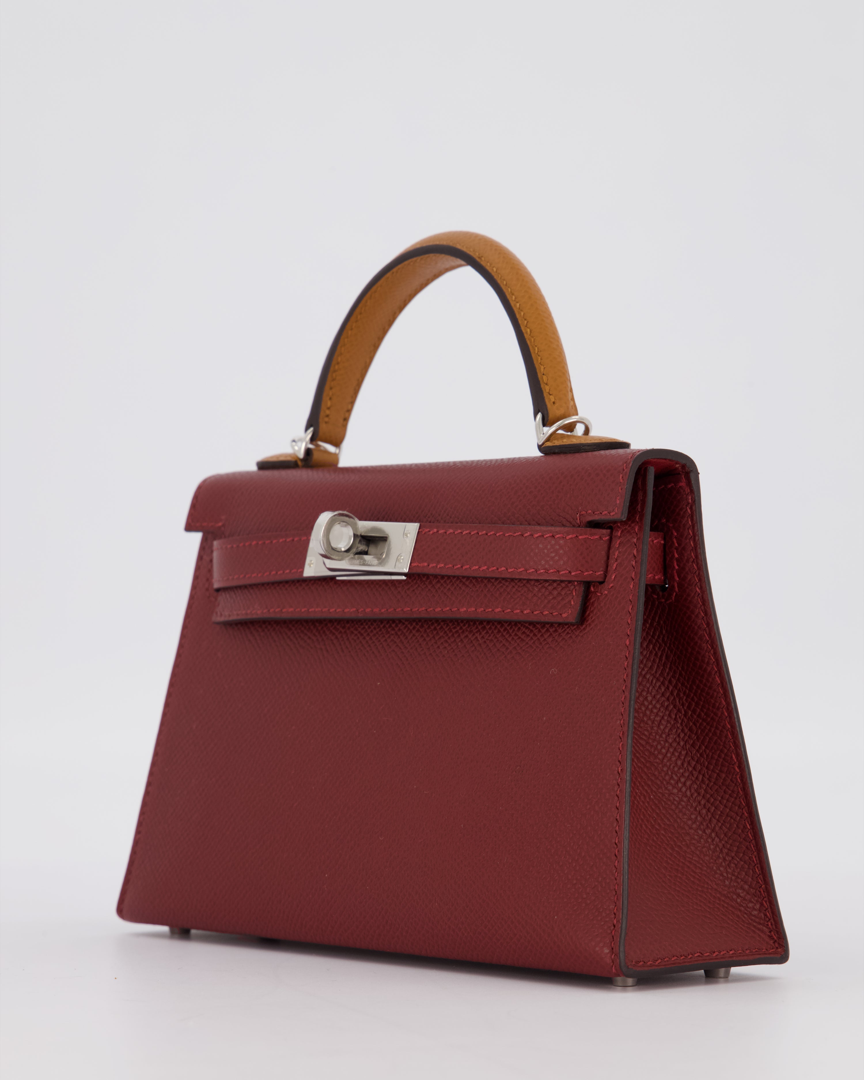 *SUPER RARE* Hermès Mini Kelly II Tricolour 20 Bag In Rouge H, Gold, and Bai Brun Epsom Leather with Palladium Hardware