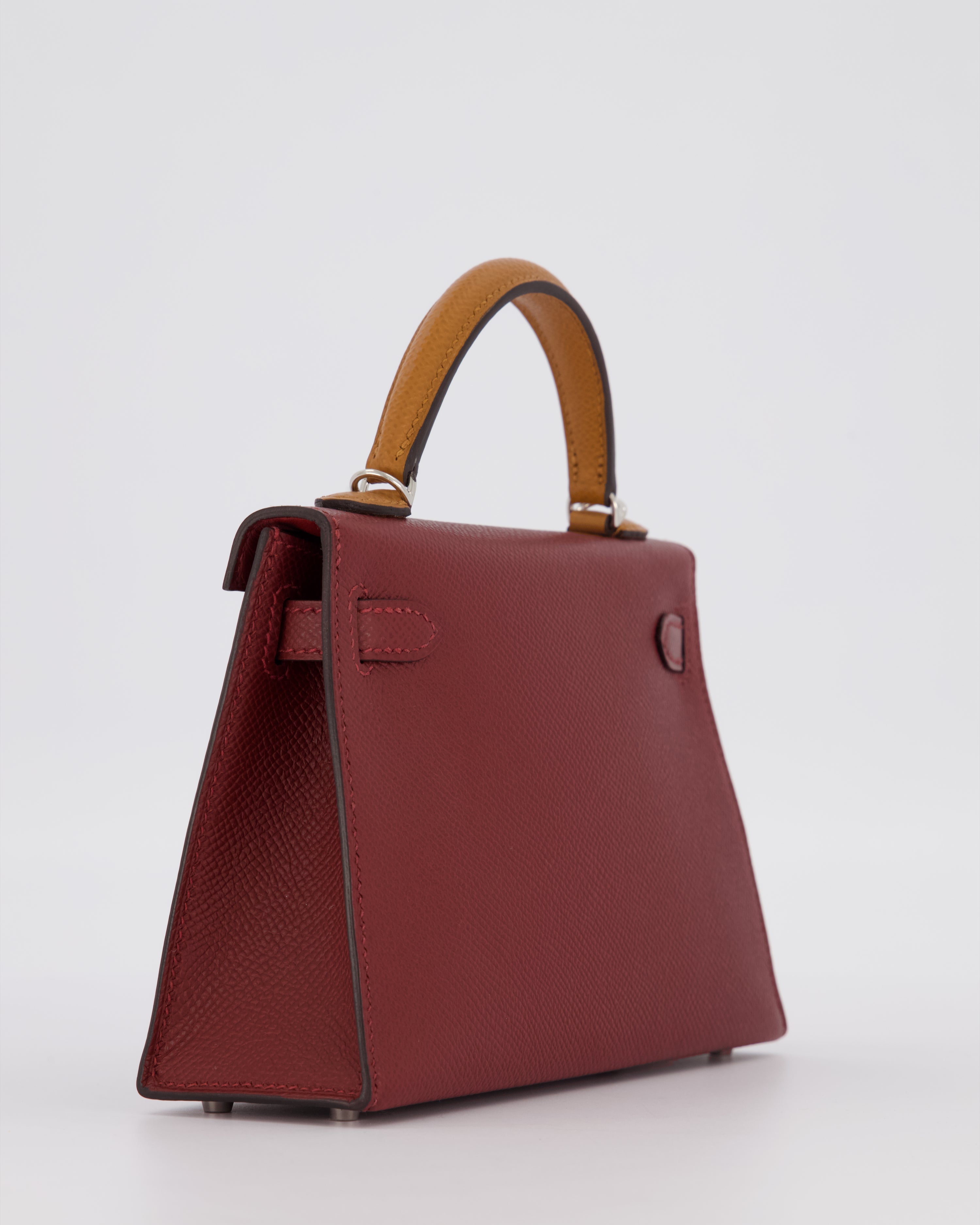 *SUPER RARE* Hermès Mini Kelly II Tricolour 20 Bag In Rouge H, Gold, and Bai Brun Epsom Leather with Palladium Hardware