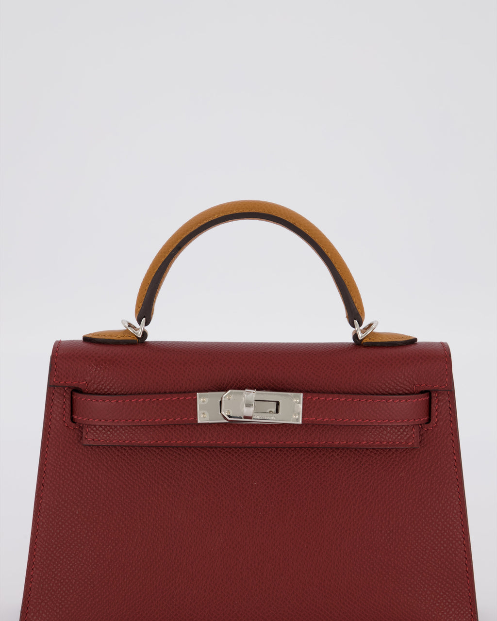 *SUPER RARE* Hermès Mini Kelly II Tricolour 20 Bag In Rouge H, Gold, and Bai Brun Epsom Leather with Palladium Hardware