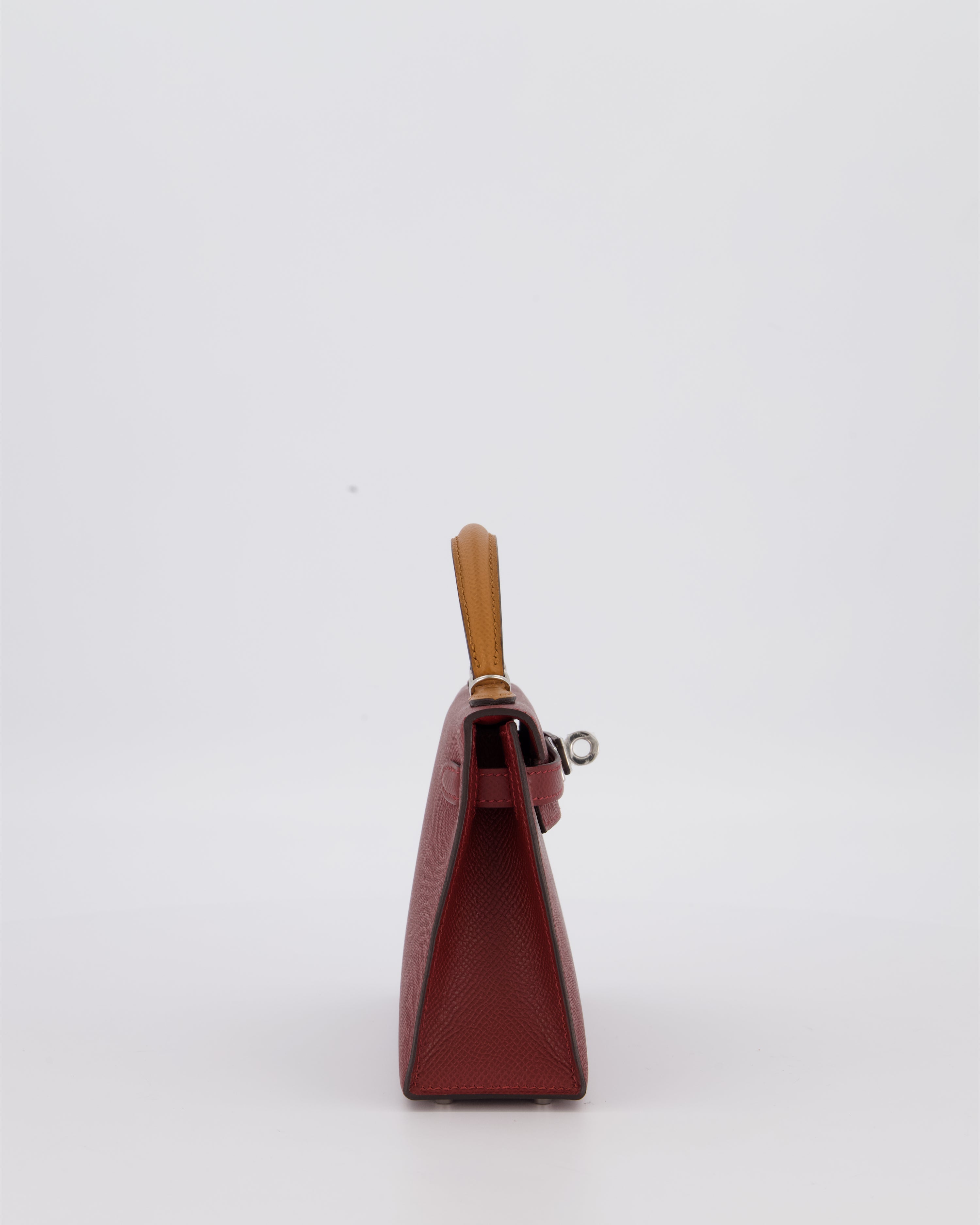 *SUPER RARE* Hermès Mini Kelly II Tricolour 20 Bag In Rouge H, Gold, and Bai Brun Epsom Leather with Palladium Hardware