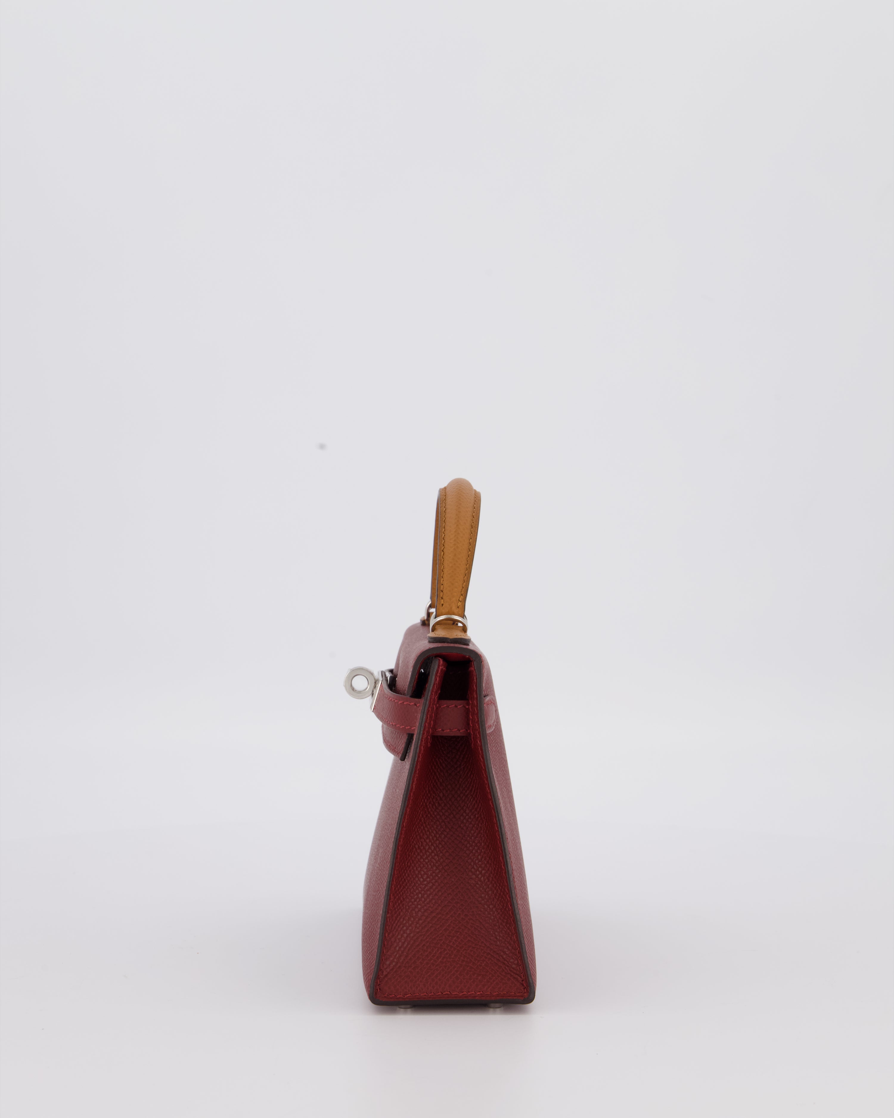 *SUPER RARE* Hermès Mini Kelly II Tricolour 20 Bag In Rouge H, Gold, and Bai Brun Epsom Leather with Palladium Hardware