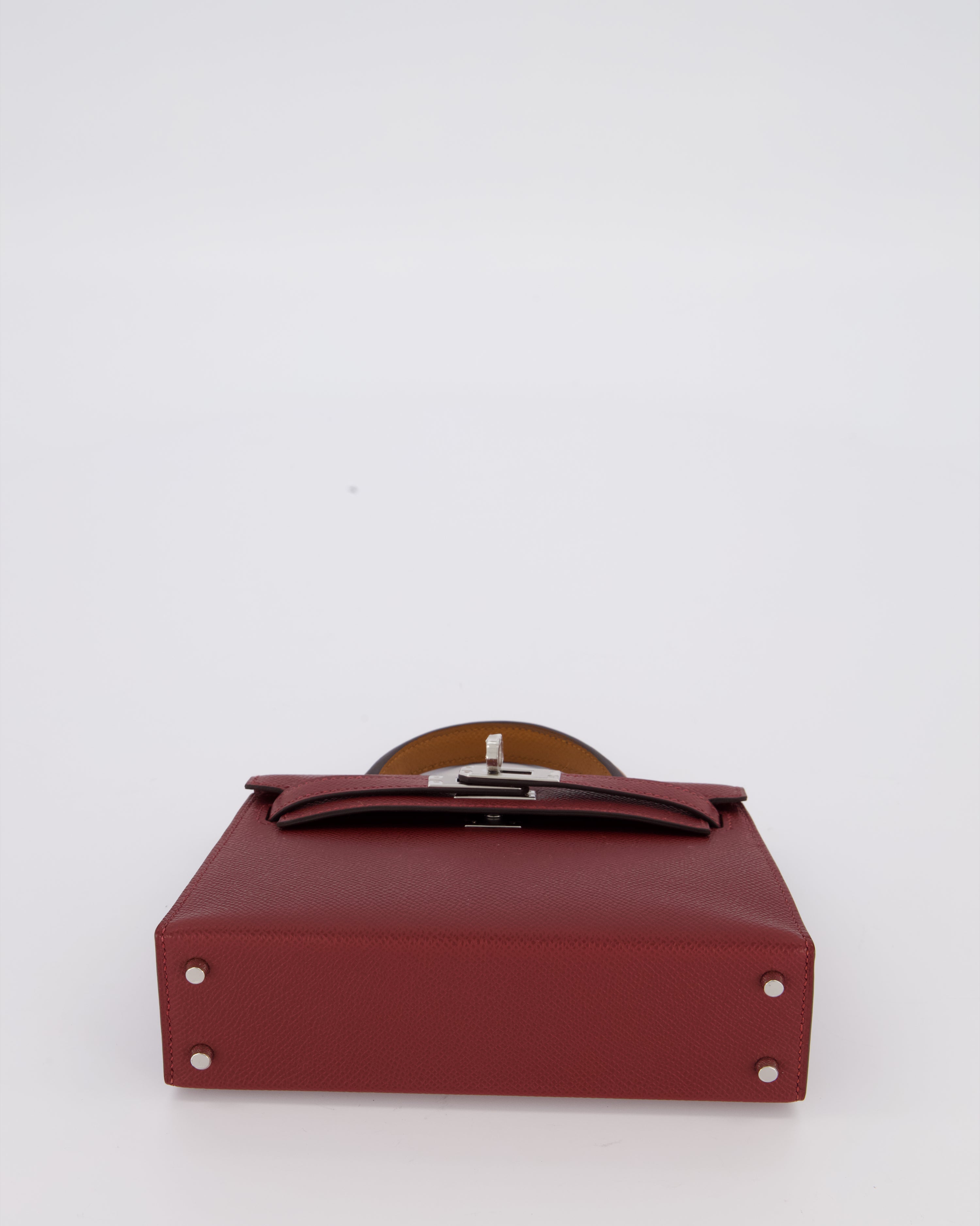 *SUPER RARE* Hermès Mini Kelly II Tricolour 20 Bag In Rouge H, Gold, and Bai Brun Epsom Leather with Palladium Hardware