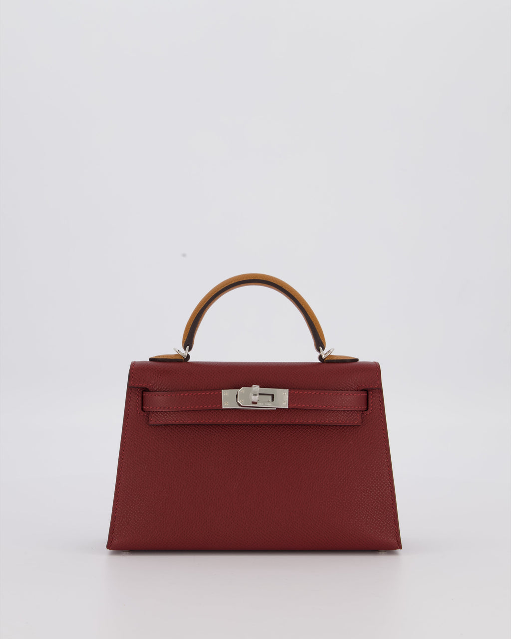 *SUPER RARE* Hermès Mini Kelly II Tricolour 20 Bag In Rouge H, Gold, and Bai Brun Epsom Leather with Palladium Hardware