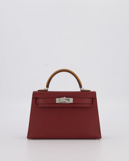*SUPER RARE* Hermès Mini Kelly II Tricolour 20 Bag In Rouge H, Gold, and Bai Brun Epsom Leather with Palladium Hardware