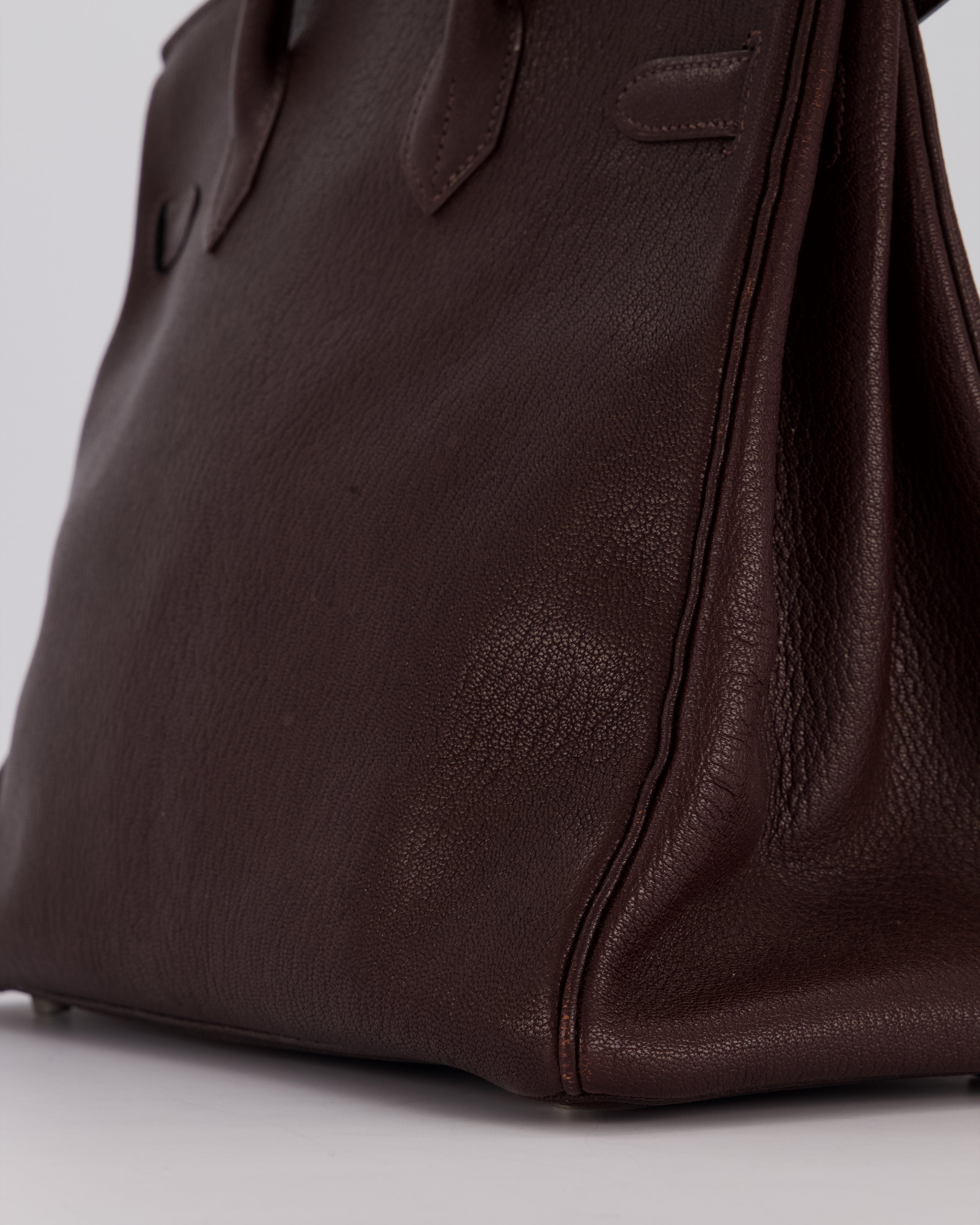 *RARE* Hermes HAC 32 Bag in Chocolat Chèvre Mysore Leather with Palladium Hardware
