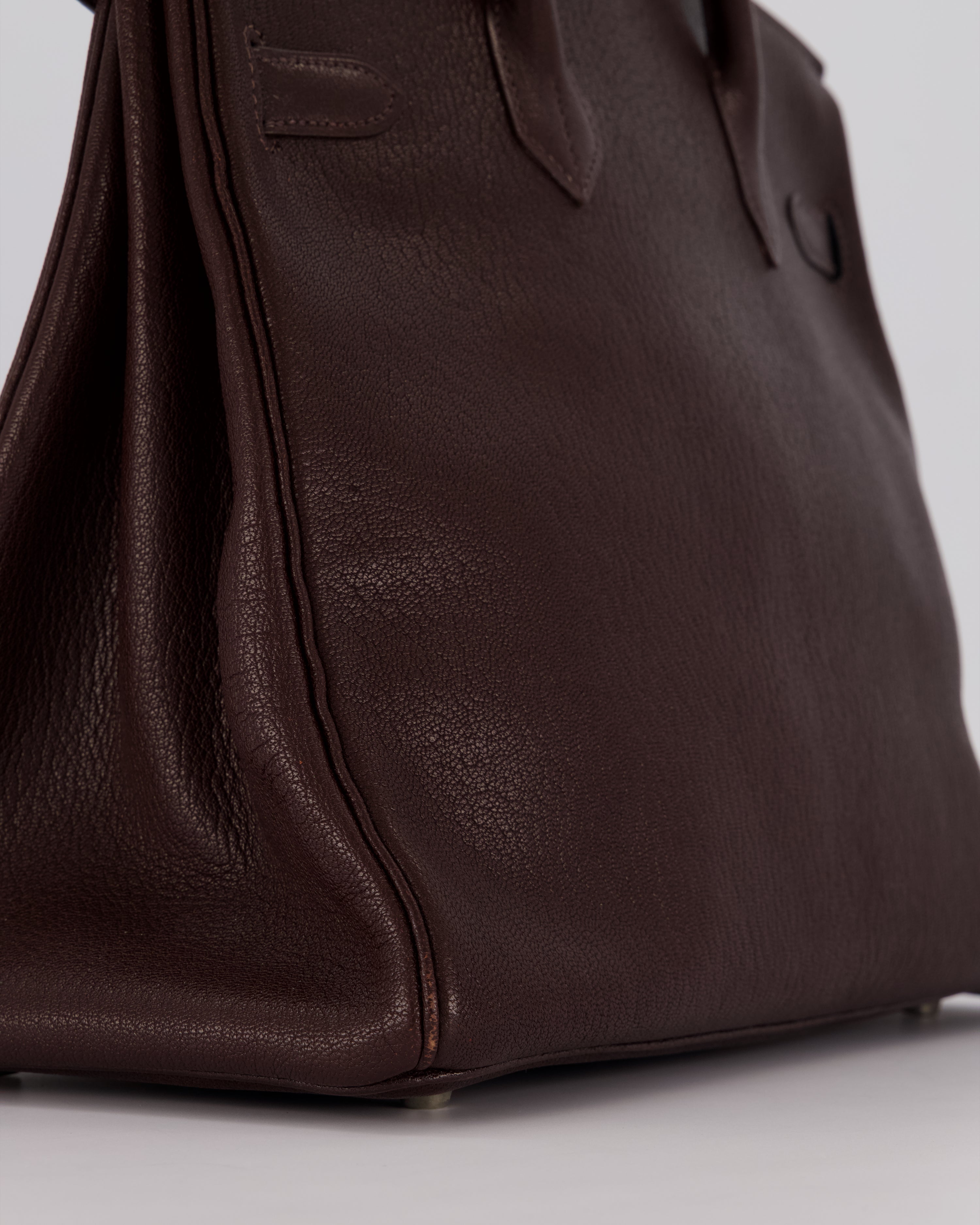 *RARE* Hermes HAC 32 Bag in Chocolat Chèvre Mysore Leather with Palladium Hardware
