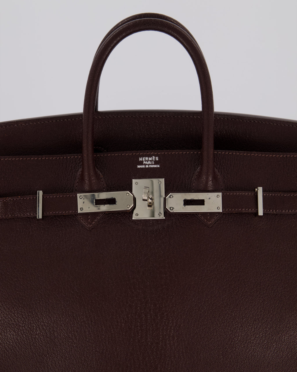 *RARE* Hermes HAC 32 Bag in Chocolat Chèvre Mysore Leather with Palladium Hardware