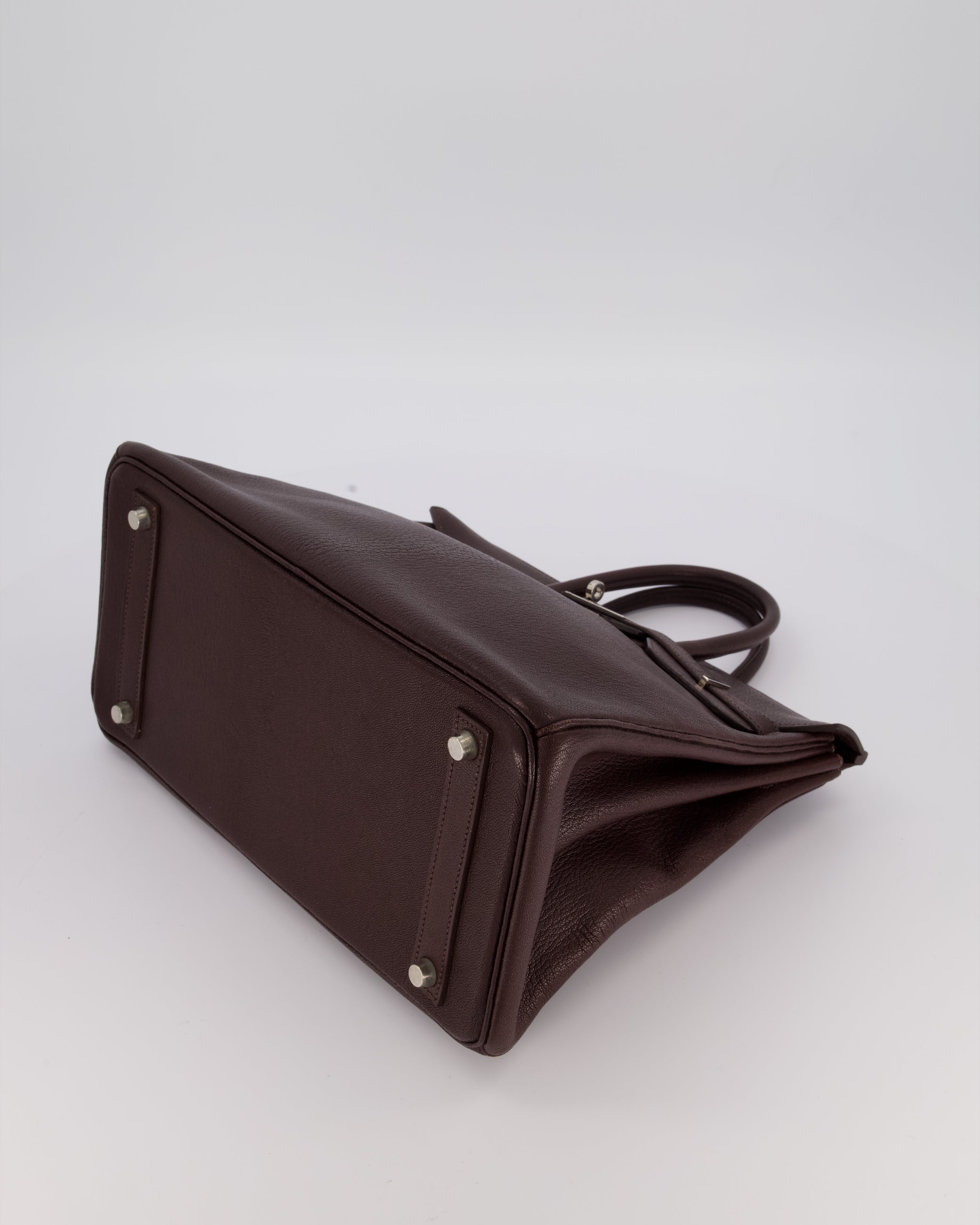 *RARE* Hermes HAC 32 Bag in Chocolat Chèvre Mysore Leather with Palladium Hardware