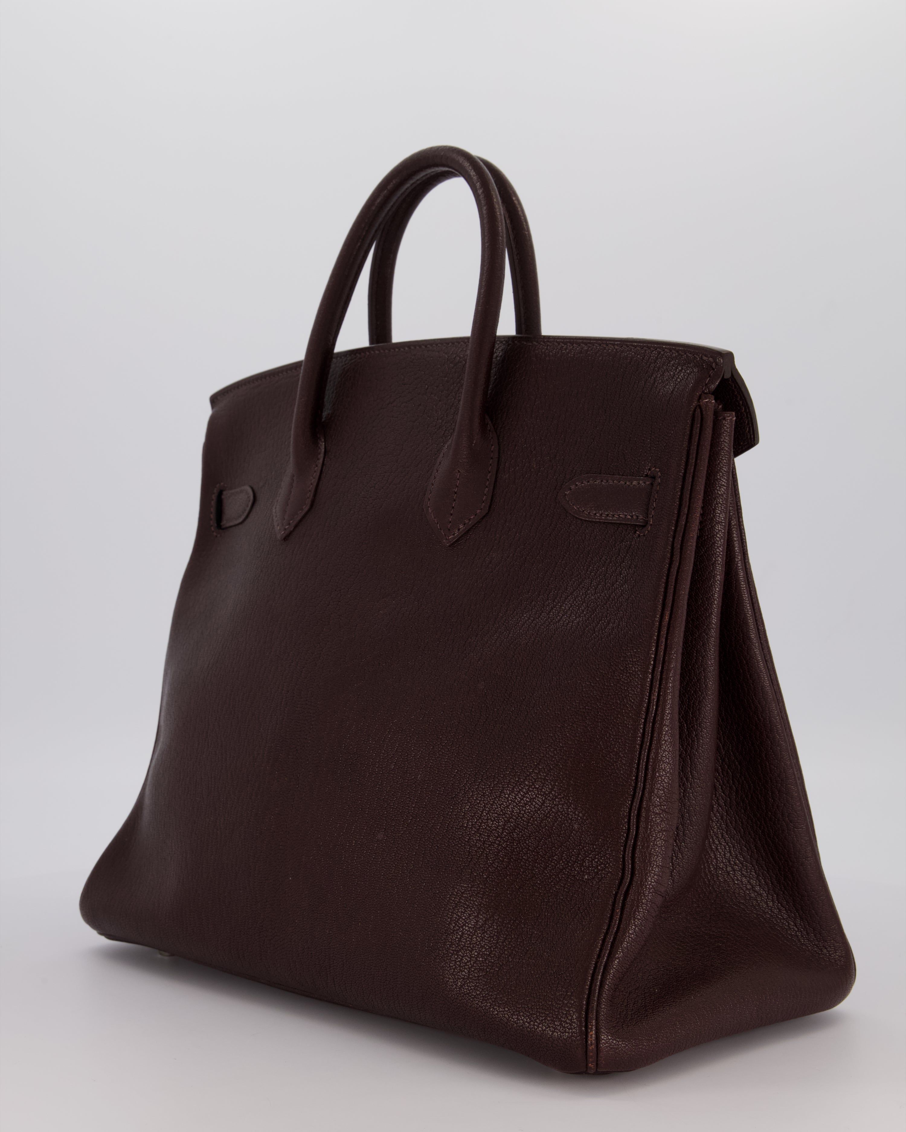 *RARE* Hermes HAC 32 Bag in Chocolat Chèvre Mysore Leather with Palladium Hardware