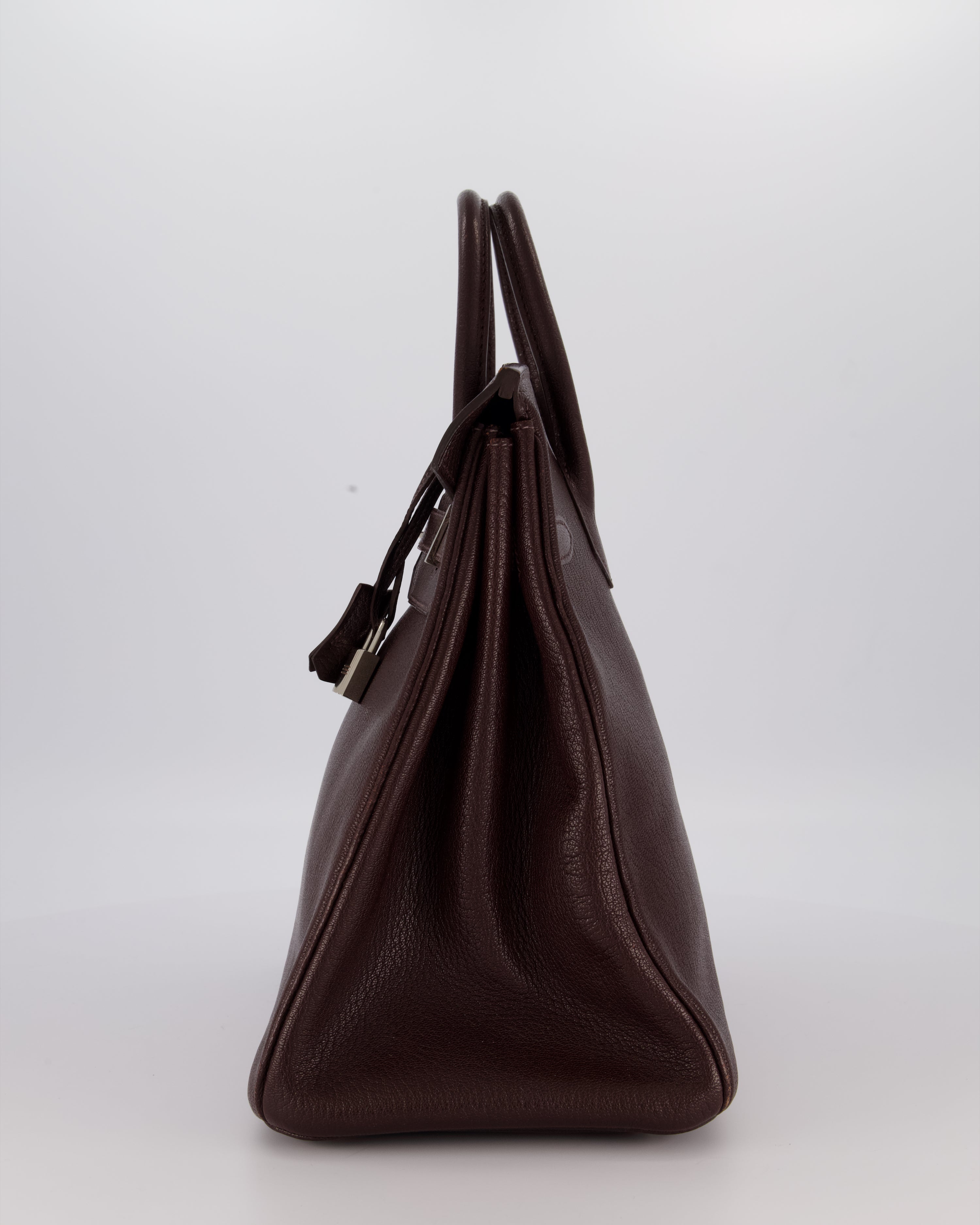 *RARE* Hermes HAC 32 Bag in Chocolat Chèvre Mysore Leather with Palladium Hardware