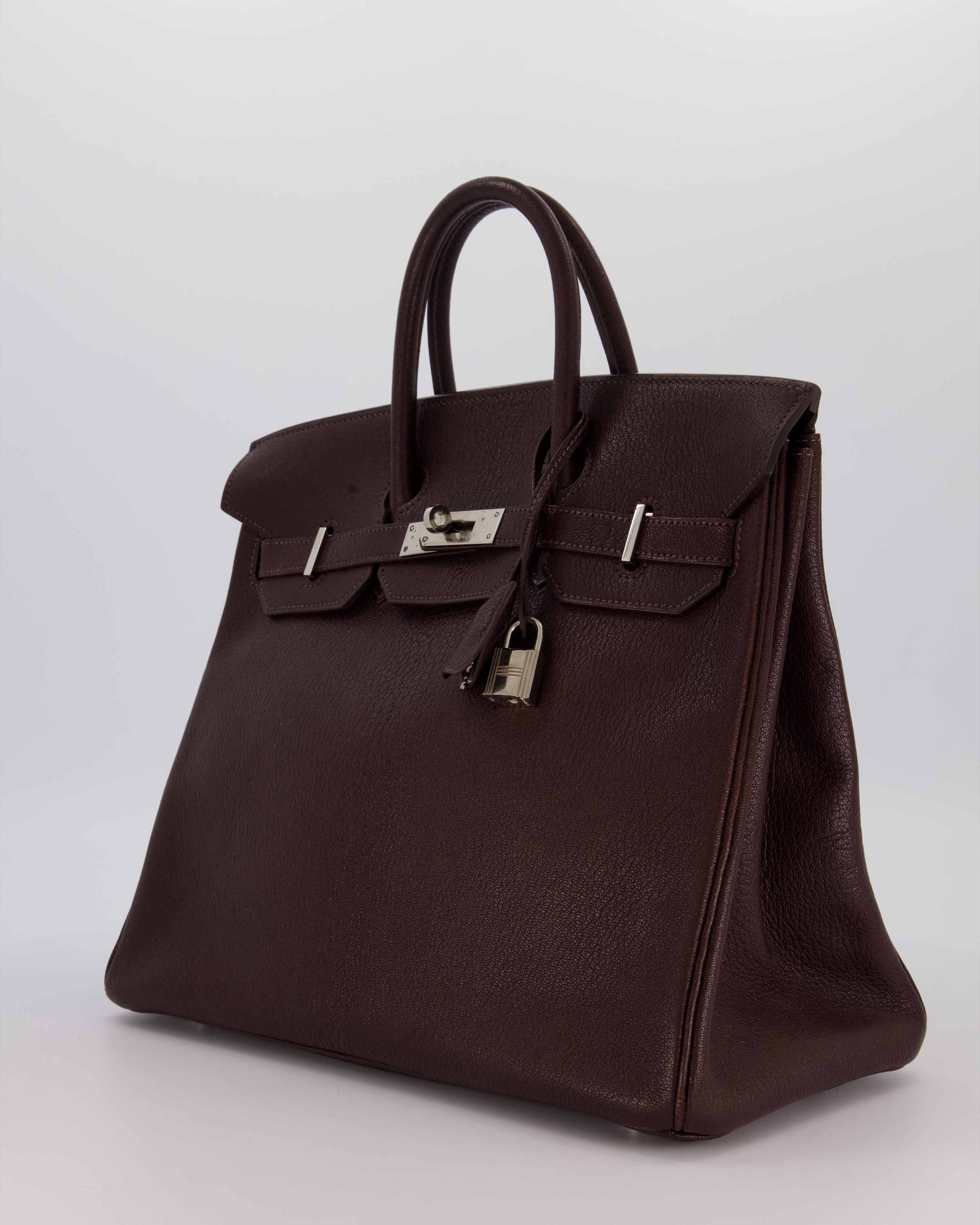 *RARE* Hermes HAC 32 Bag in Chocolat Chèvre Mysore Leather with Palladium Hardware