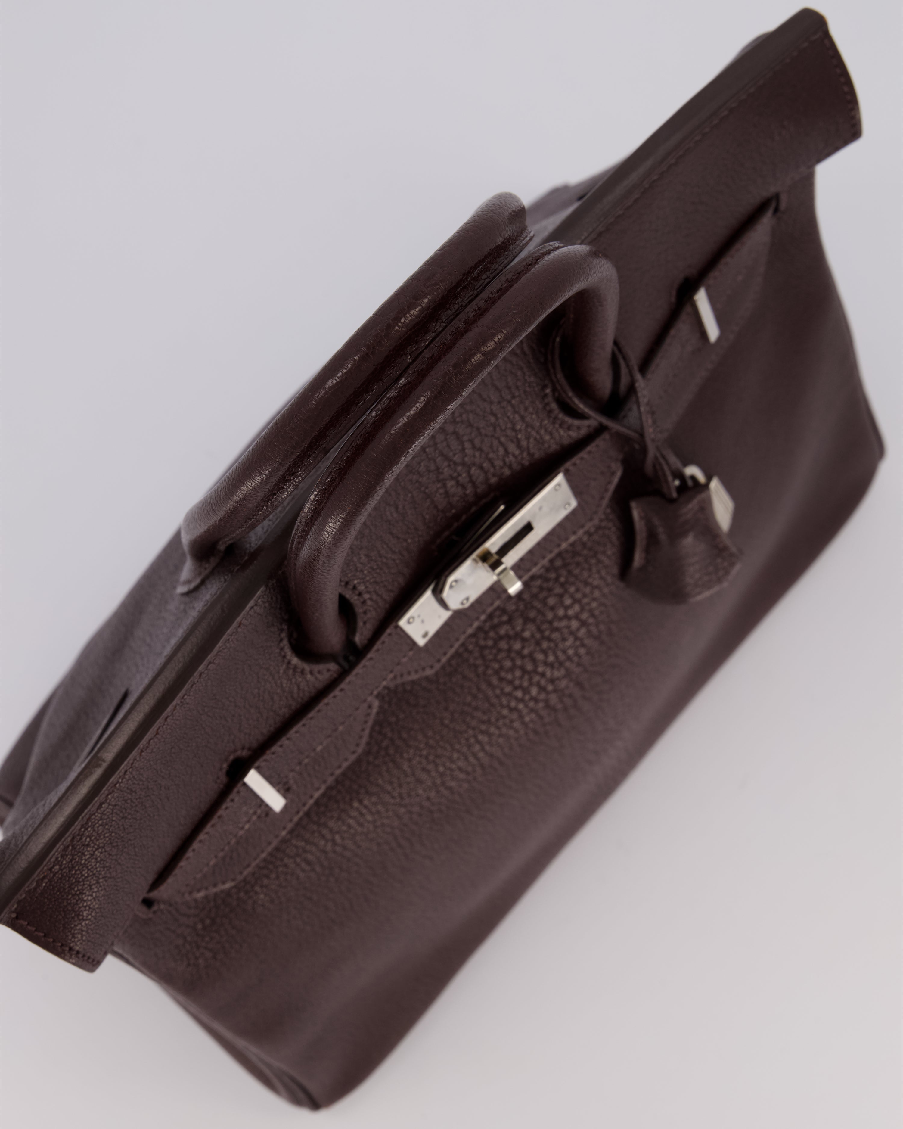 *RARE* Hermes HAC 32 Bag in Chocolat Chèvre Mysore Leather with Palladium Hardware