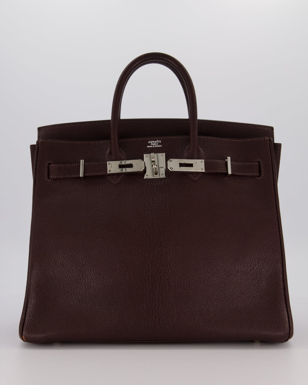*RARE* Hermes HAC 32 Bag in Chocolat Chèvre Mysore Leather with Palladium Hardware