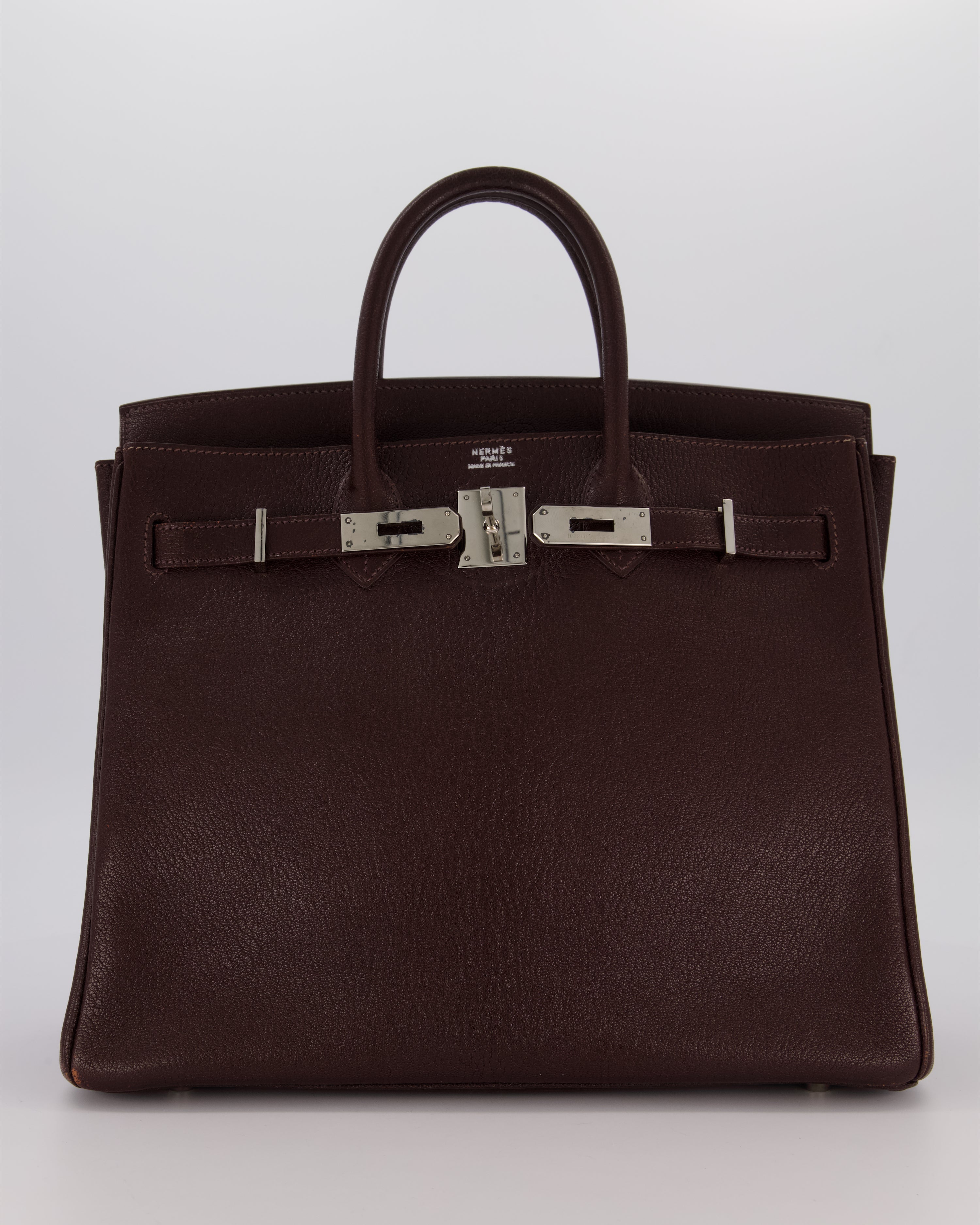 *RARE* Hermes HAC 32 Bag in Chocolat Chèvre Mysore Leather with Palladium Hardware