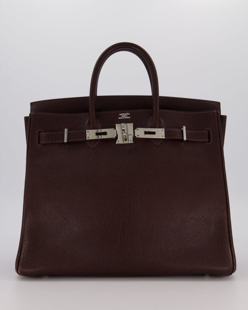 *RARE* Hermes HAC 32 Bag in Chocolat Chèvre Mysore Leather with Palladium Hardware