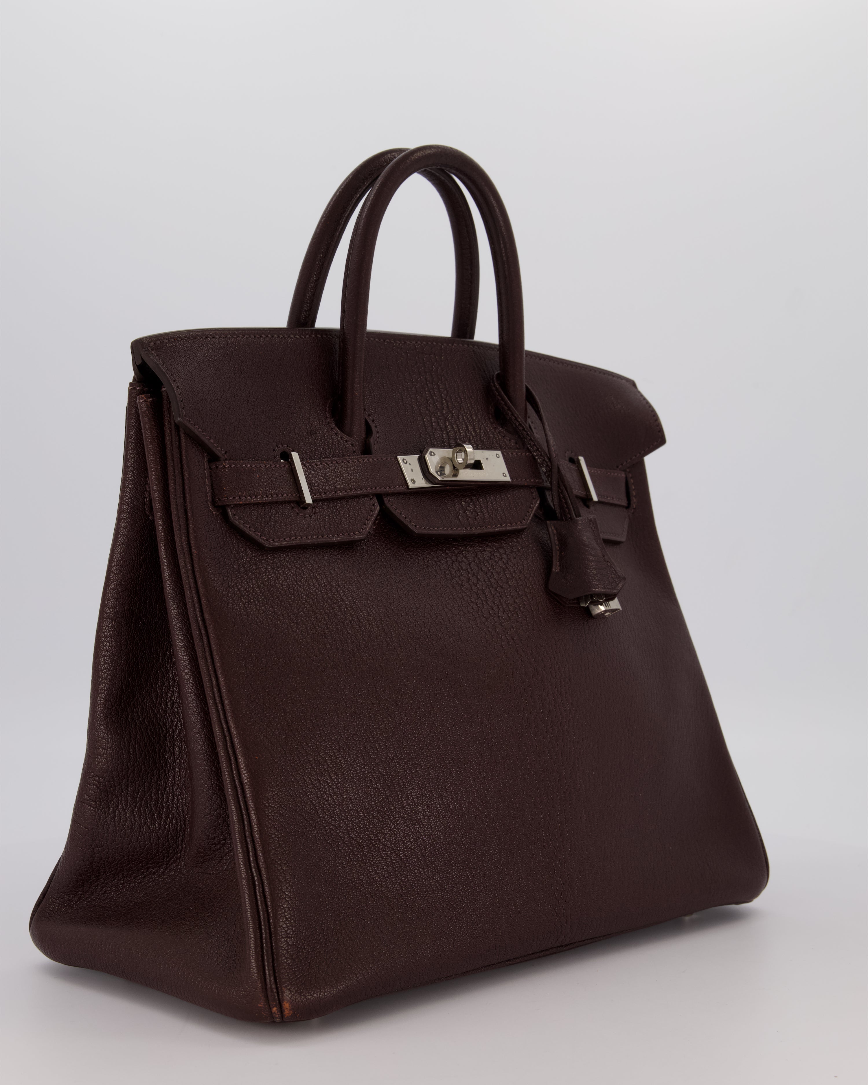 *RARE* Hermes HAC 32 Bag in Chocolat Chèvre Mysore Leather with Palladium Hardware