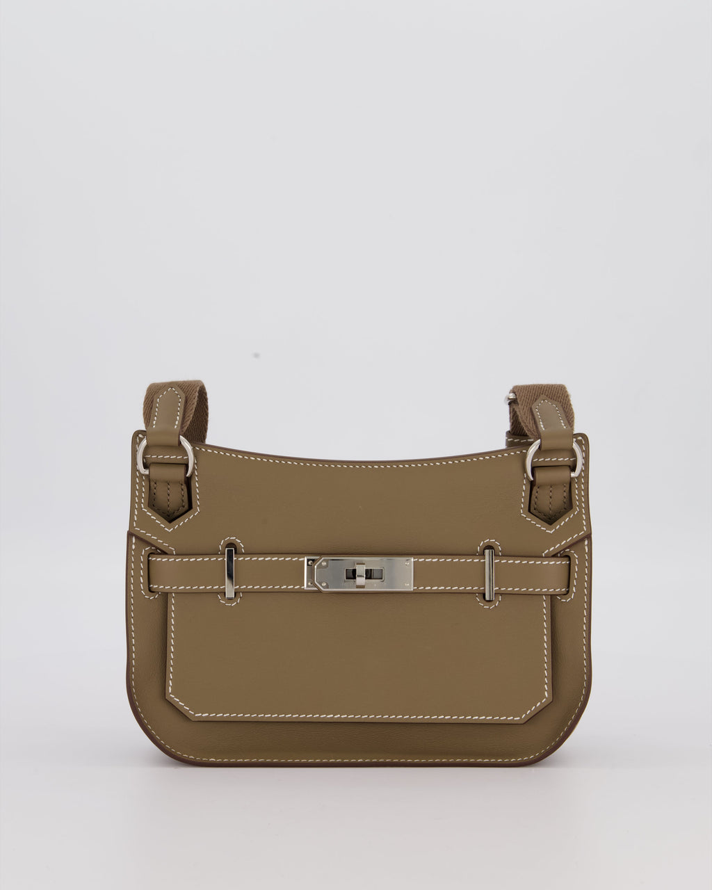 Hermès Mini Jypsiere Crossbody Bag in Etoupe Swift Leather with Palladium Hardware