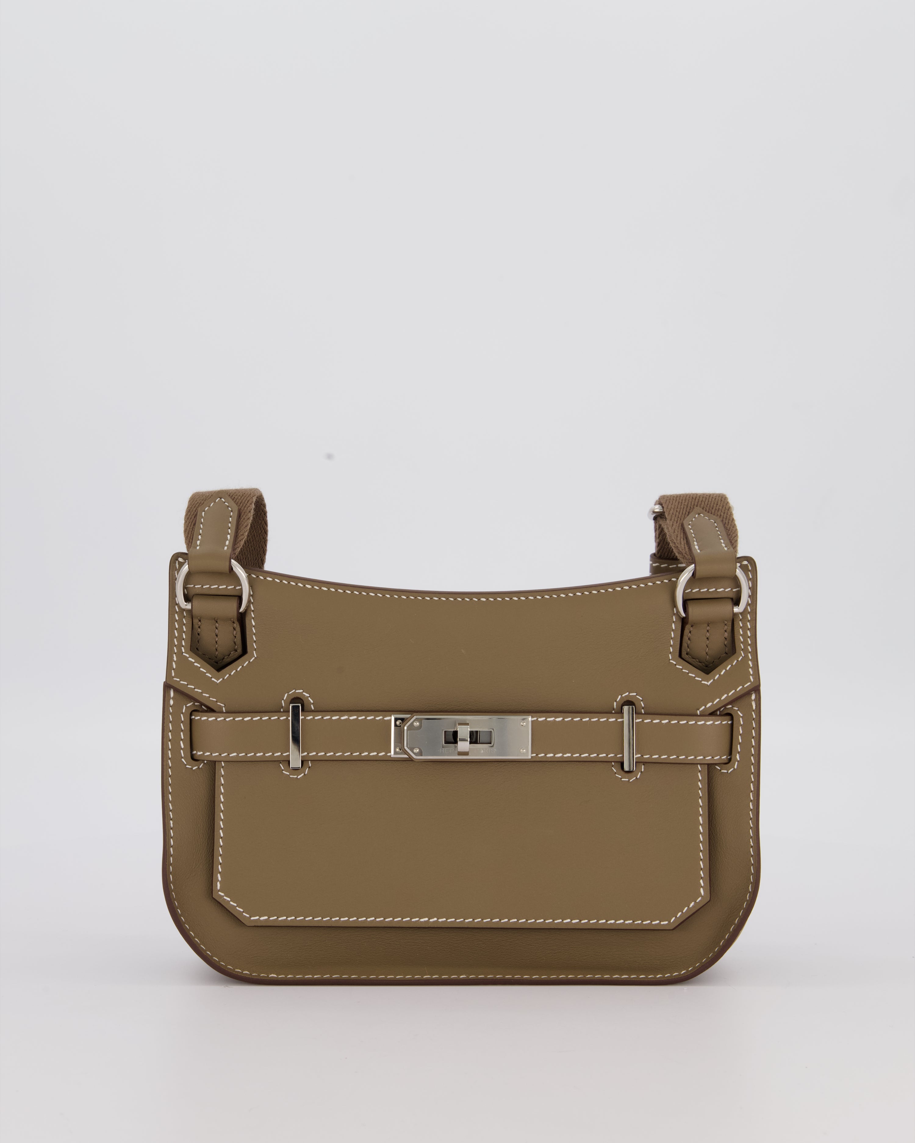 Hermès Mini Jypsiere Crossbody Bag in Etoupe Swift Leather with Palladium Hardware