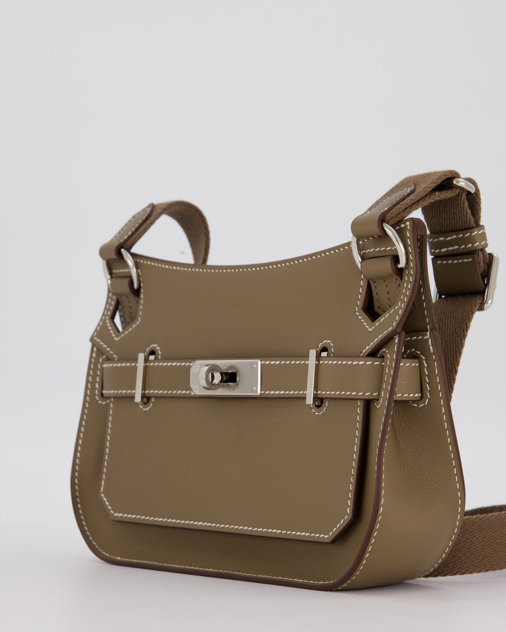 Hermès Mini Jypsiere Crossbody Bag in Etoupe Swift Leather with Palladium Hardware