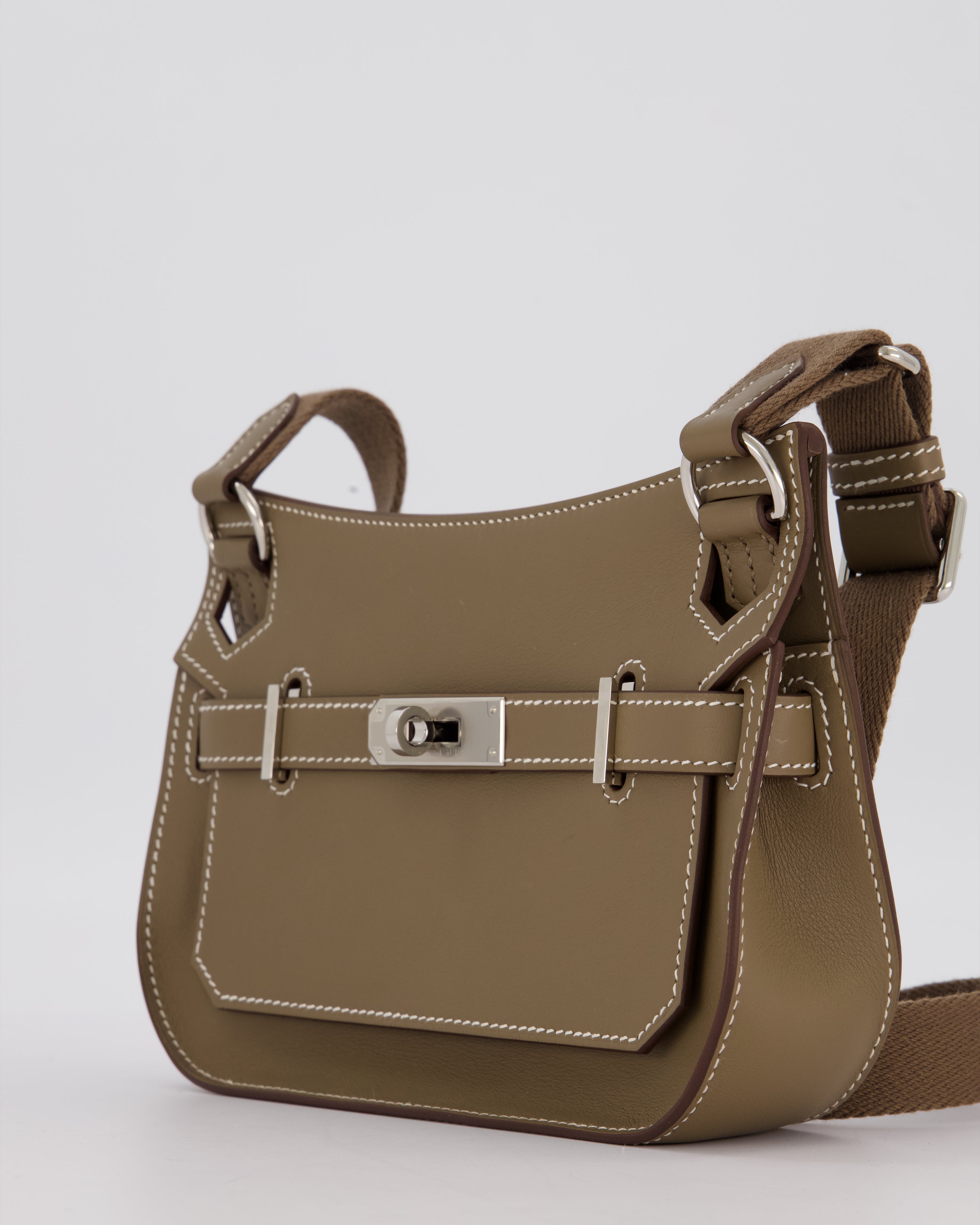 Hermès Mini Jypsiere Crossbody Bag in Etoupe Swift Leather with Palladium Hardware