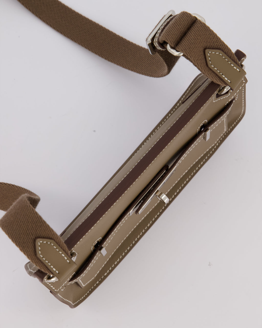 Hermès Mini Jypsiere Crossbody Bag in Etoupe Swift Leather with Palladium Hardware