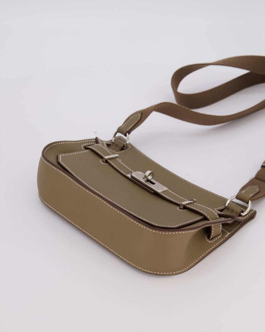 Hermès Mini Jypsiere Crossbody Bag in Etoupe Swift Leather with Palladium Hardware