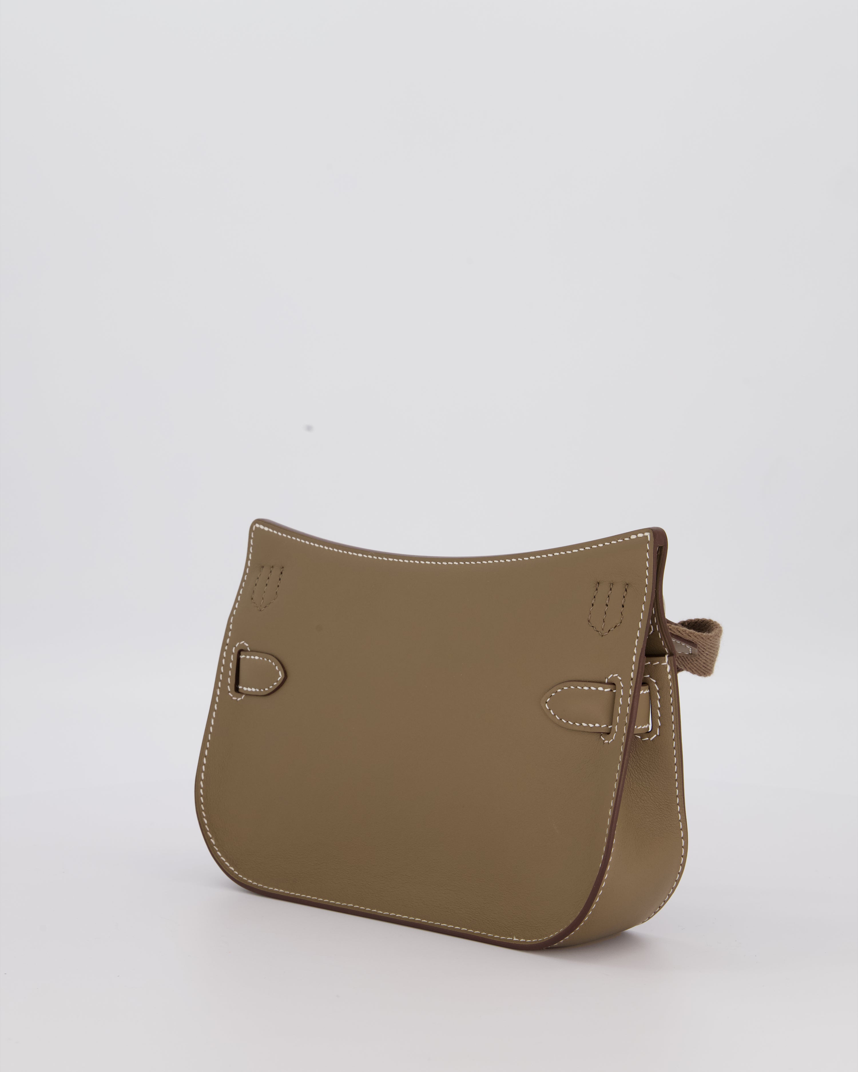 Hermès Mini Jypsiere Crossbody Bag in Etoupe Swift Leather with Palladium Hardware