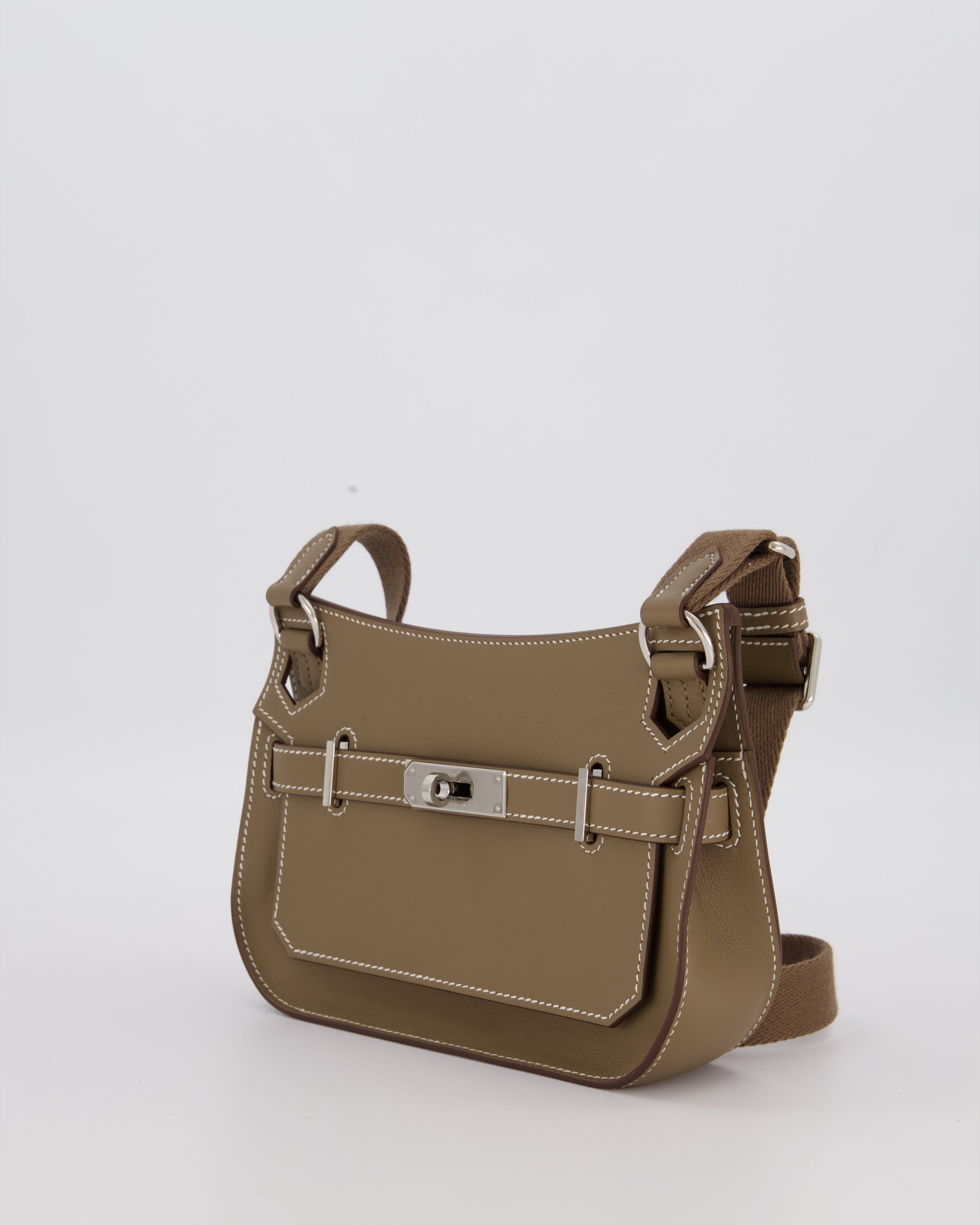 Hermès Mini Jypsiere Crossbody Bag in Etoupe Swift Leather with Palladium Hardware