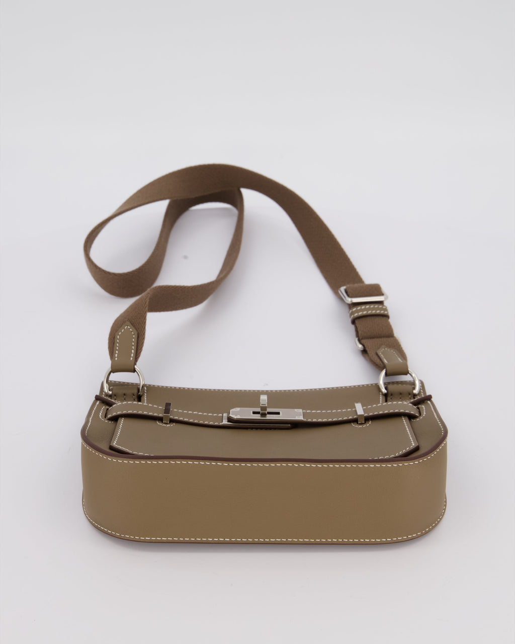 Hermès Mini Jypsiere Crossbody Bag in Etoupe Swift Leather with Palladium Hardware