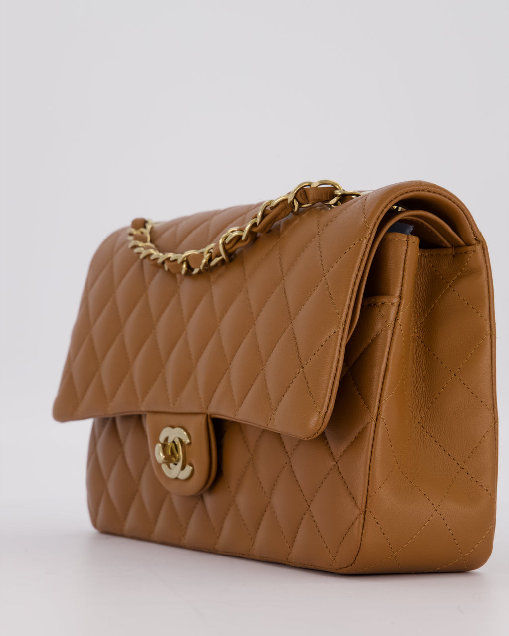 *RARE COLOUR* Chanel Dark Caramel Medium Classic Double Flap Bag in Lambskin Leather with Champagne Gold Hardware